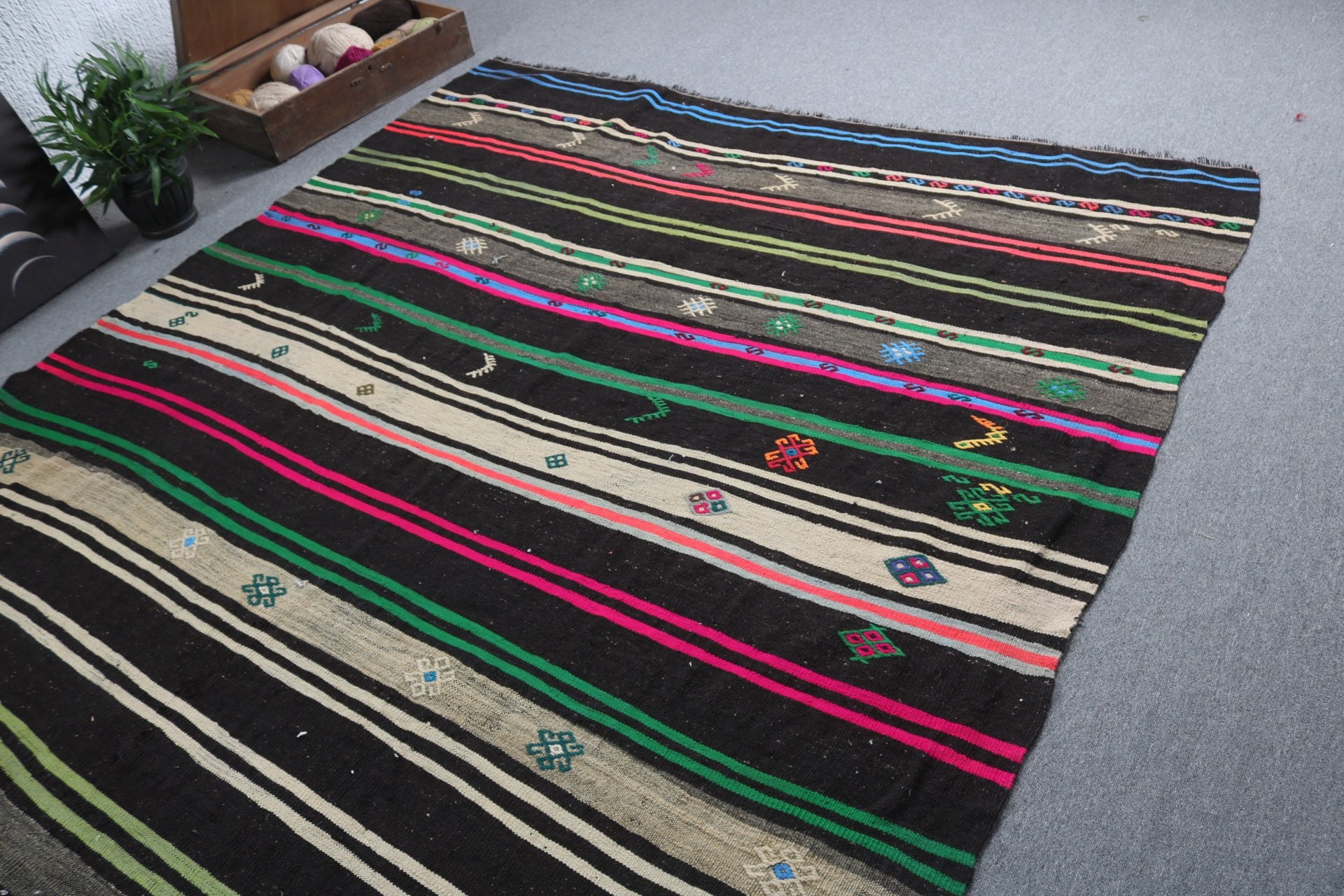 Yatak Odası Halısı, Salon Halıları, 7.3x12 ft Büyük Boy Halı, Vintage Halı, Kilim, Siyah Antika Halı, Büyük Boy Türk Halısı, Oryantal Halı, Türk Halıları