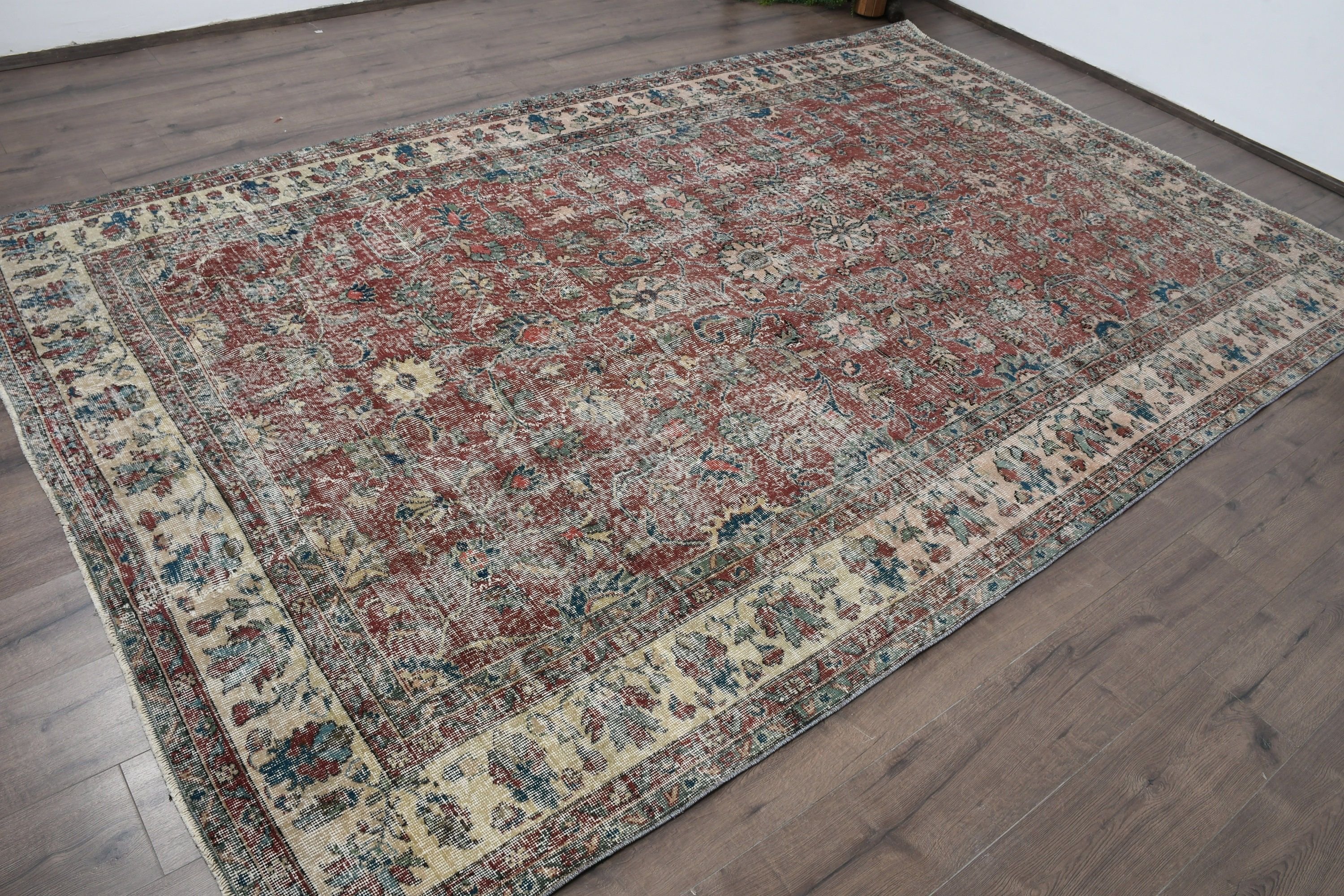 Vintage Rug, Kitchen Rug, Beige Moroccan Rugs, Aesthetic Rugs, Wool Rug, Turkish Rugs, 6.7x10.4 ft Large Rugs, Salon Rug, Dining Room Rug