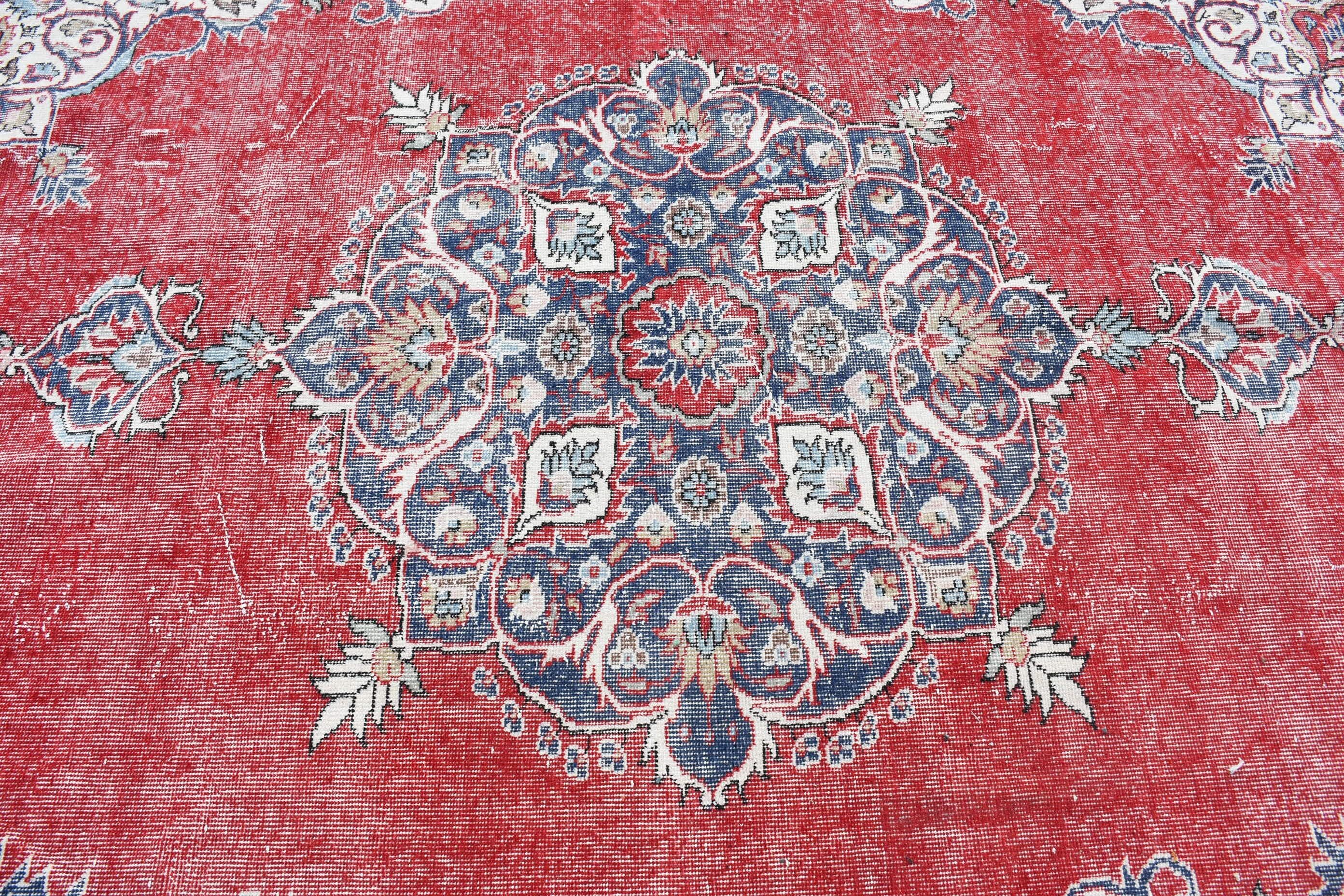 Vintage Halı, Soğuk Halı, 6.4x10.4 ft Büyük Halı, Türk Halısı, Oushak Halısı, Yemek Odası Halısı, Oturma Odası Halıları, Kırmızı Fas Halısı, Salon Halısı