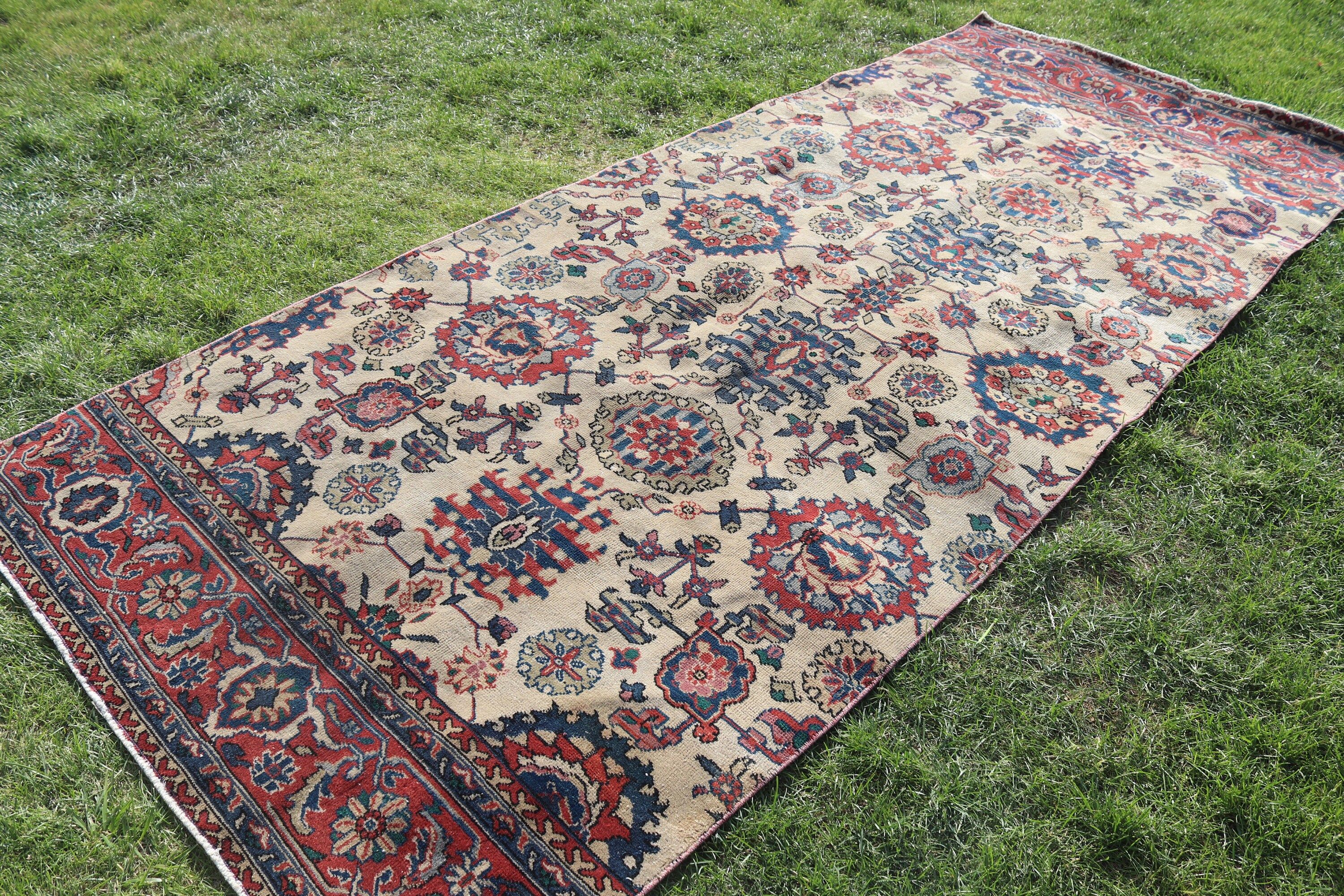 Yatak Odası Halısı, 4.4x10.7 ft Büyük Halı, Antika Halılar, Salon Halıları, Türk Halıları, Nötr Halılar, Kırmızı Soğuk Halı, Vintage Halı, Büyük Boho Halıları