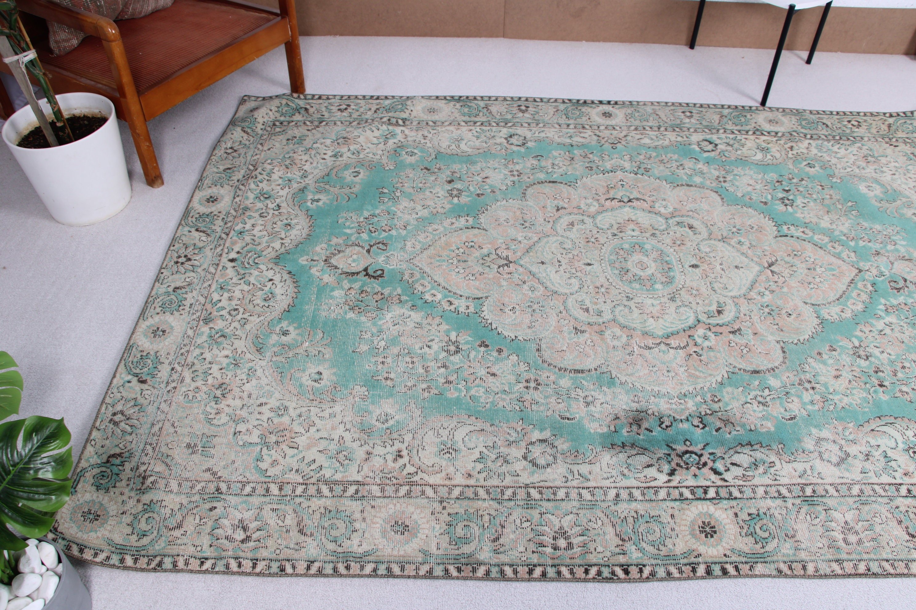 5.5x8 ft Büyük Halı, Oturma Odası Halısı, Mutfak Halıları, Türk Halıları, Geometrik Halı, Yeşil Modern Halılar, Vintage Halılar, Büyük Vintage Halı