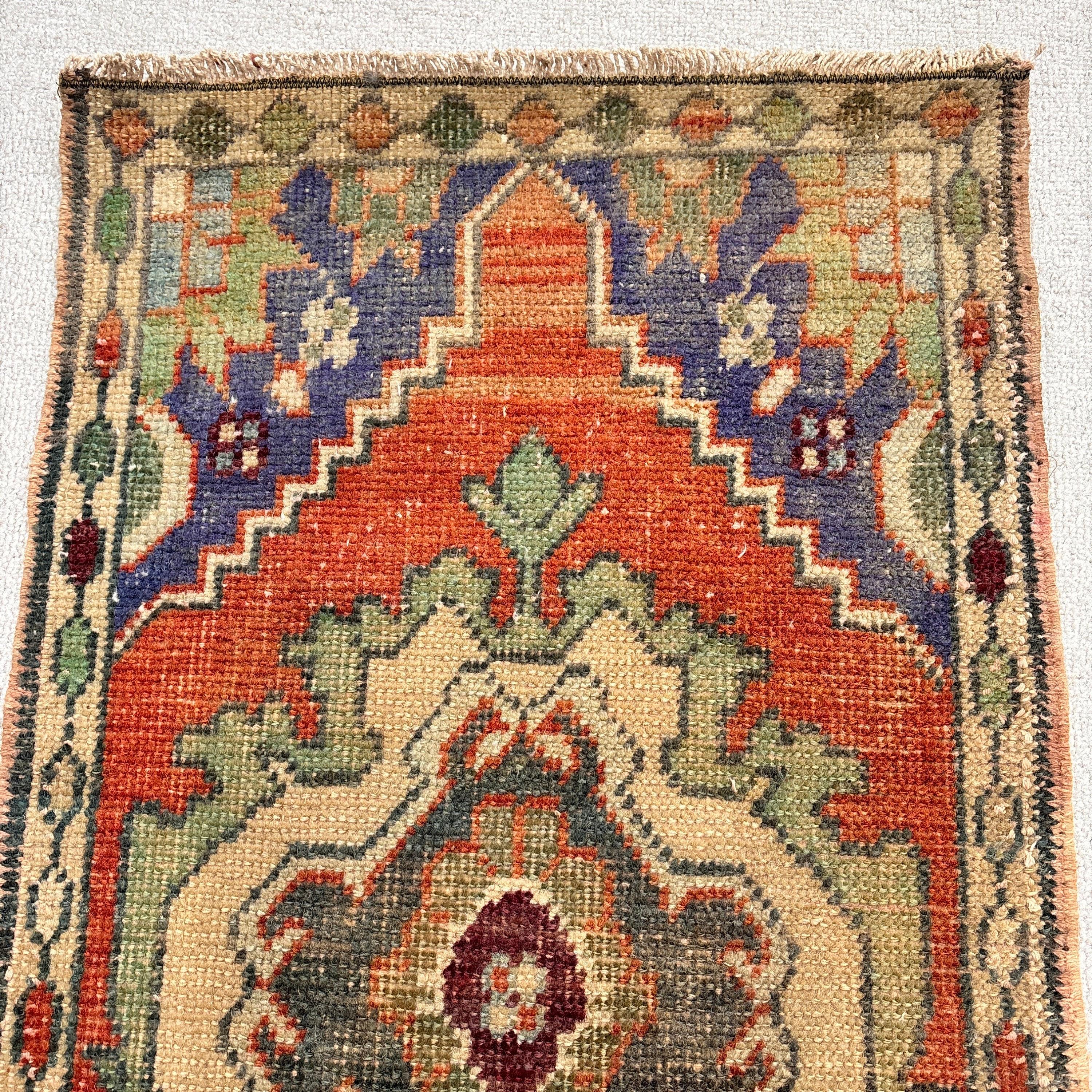 Küçük Boho Halısı, Kabile Halısı, Türk Halıları, Modern Halılar, Vintage Halı, Mutfak Halısı, Harika Halılar, 1,5x2,8 ft Küçük Halı, Turuncu Fas Halıları