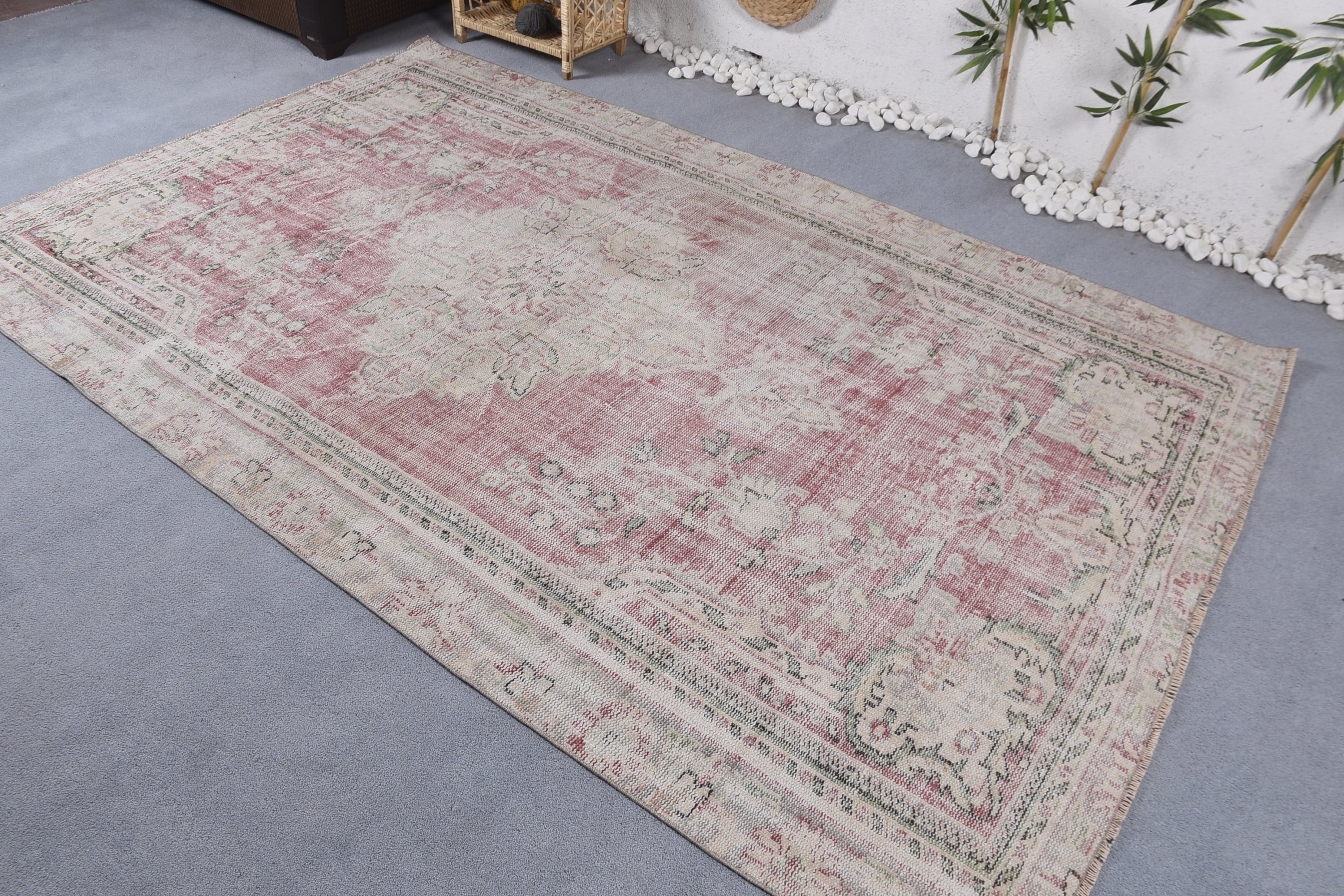 Salon Rug, Turkish Rugs, 5.5x8.9 ft Large Rug, Antique Rug, Vintage Rug, Red Floor Rug, Living Room Rugs, Rugs for Bedroom, Bedroom Rug