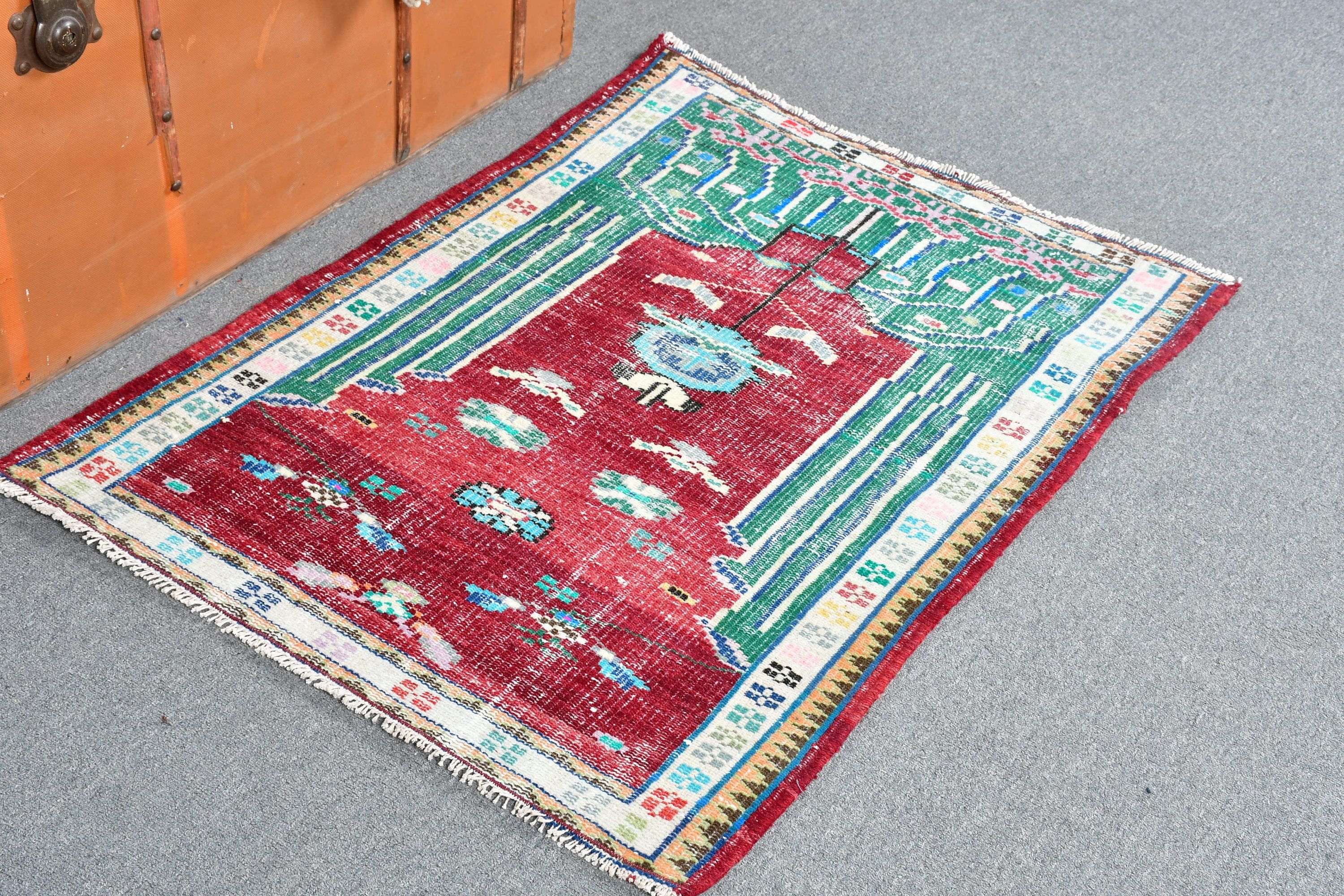 2,5x3,4 ft Küçük Halı, Giriş Kilimleri, Kırmızı Yer Halıları, Eski Halı, Vintage Halı, Yer Halıları, Oushak Halısı, Türk Halısı, Yatak Odası Halıları, Mutfak Halıları