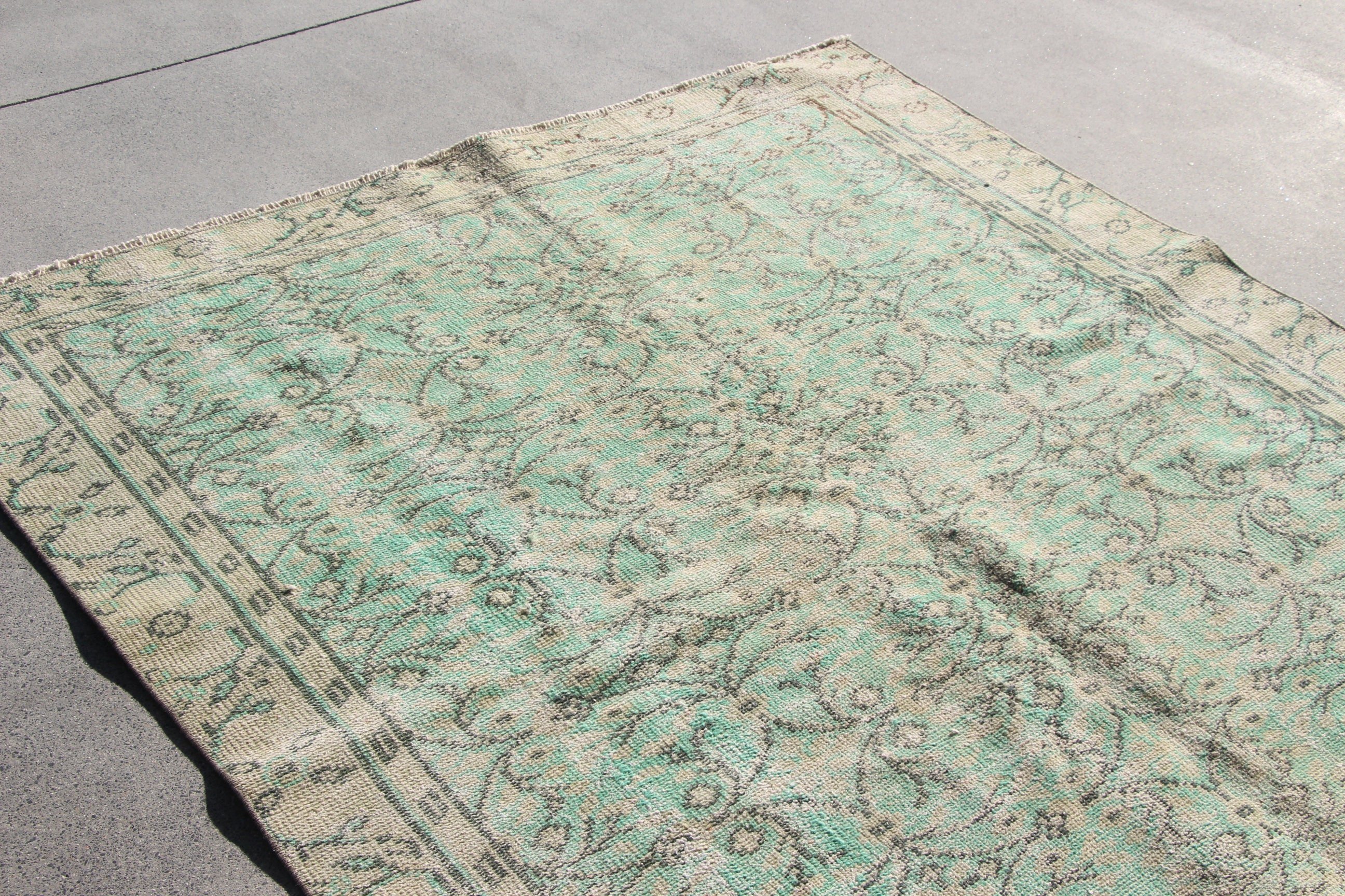 Salon Rug, Office Rug, Geometric Rugs, Vintage Rugs, Large Boho Rugs, Green Anatolian Rugs, Turkish Rug, 5.1x8.7 ft Large Rug, Antique Rugs