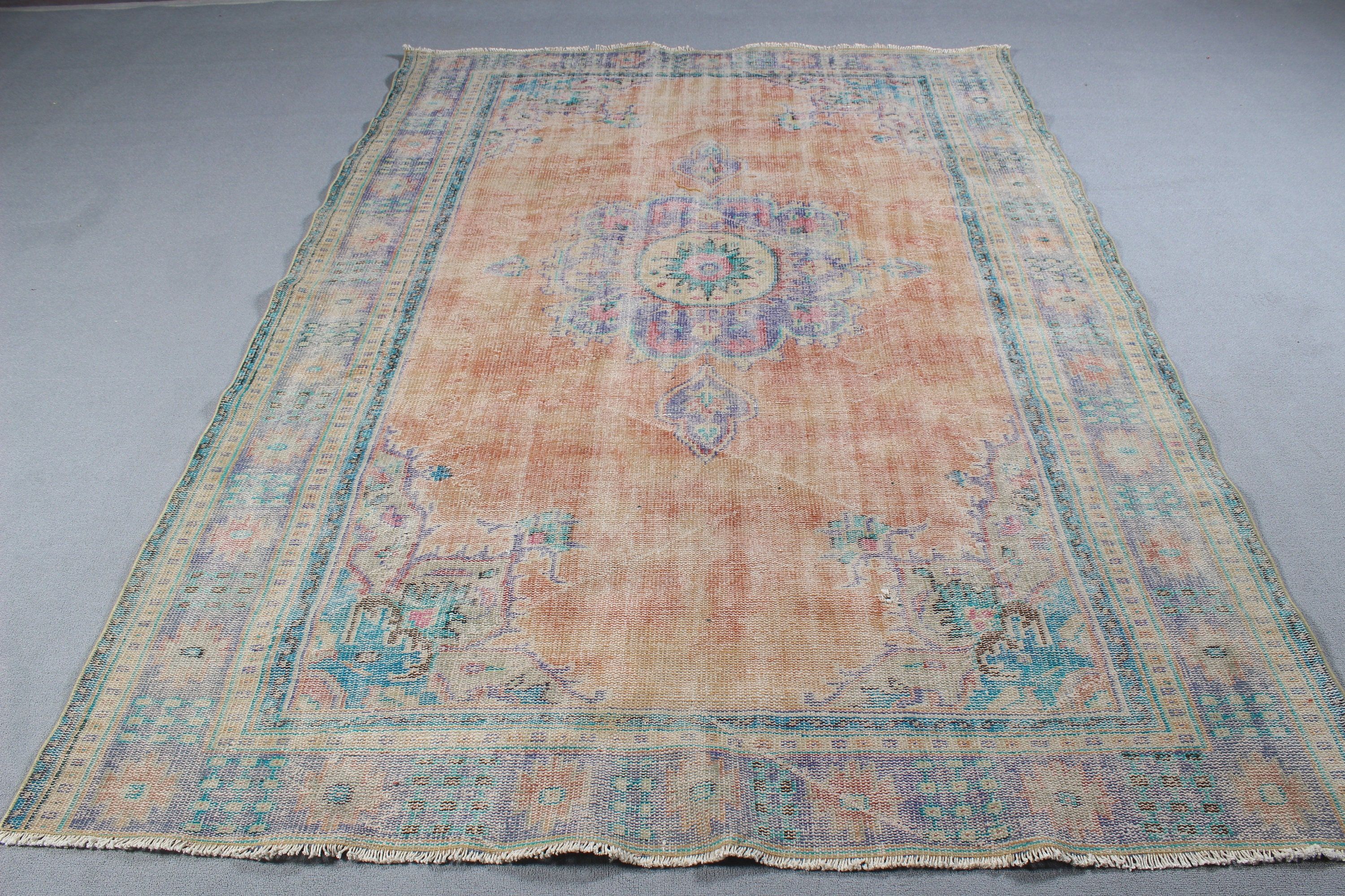 Türk Halısı, Büyük Boho Halıları, Yemek Odası Halısı, Etnik Halı, Vintage Halı, Sarı Oushak Halısı, Oushak Halısı, Bildiri Halısı, 6,4x9,2 ft Büyük Halılar