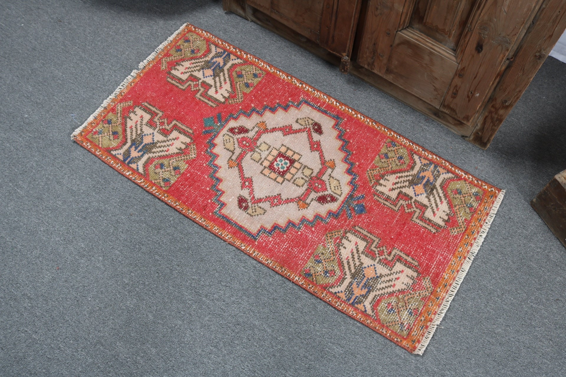 1.6x3.3 ft Small Rugs, Oriental Rug, Modern Rug, Entry Rugs, Rugs for Bath, Turkish Rug, Red Floor Rugs, Bathroom Rug, Vintage Rugs