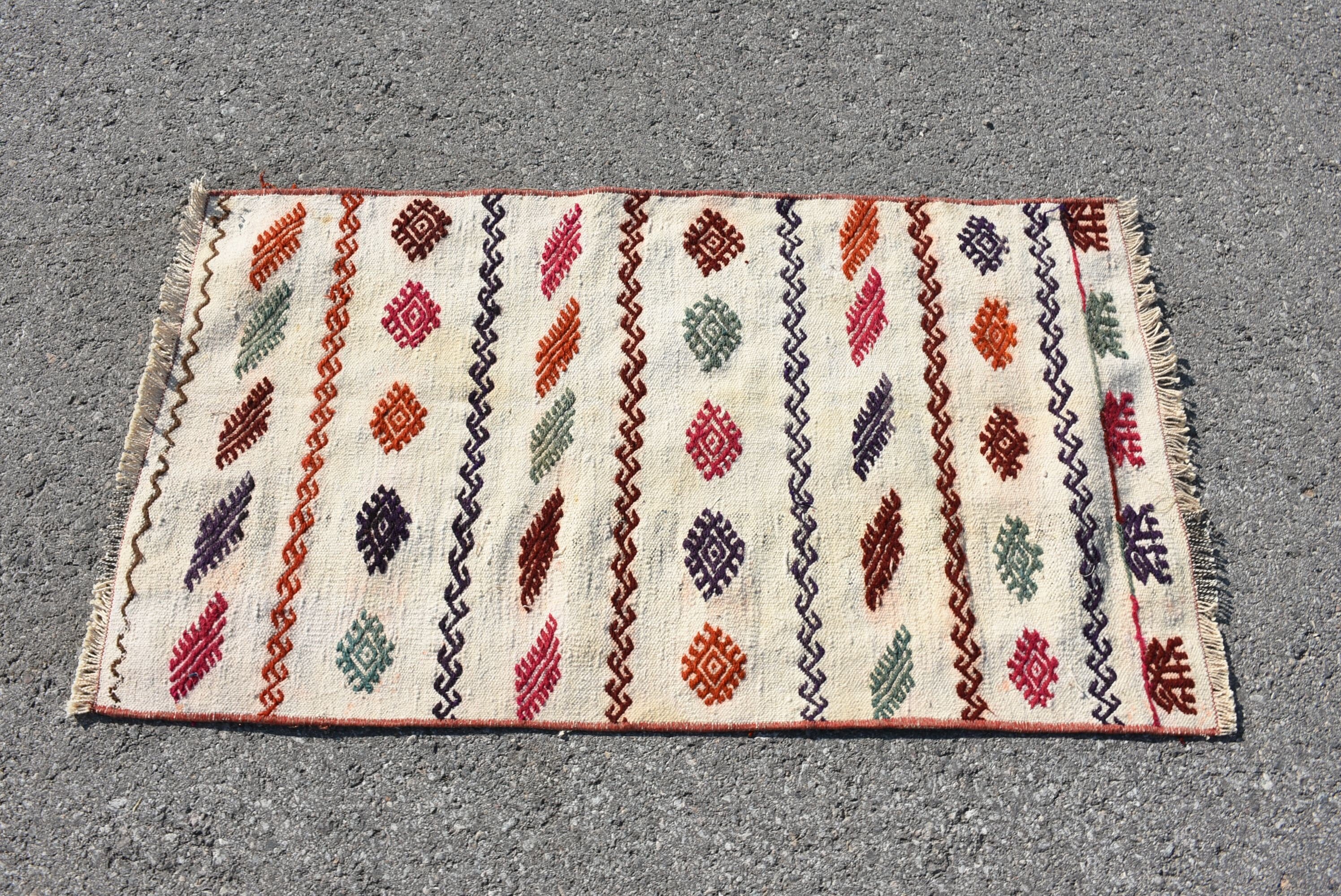 Banyo Kilim, Anadolu Kilim, 62x107 cm Küçük Kilim, Ev Kilim, Yatak odası Kilim, Banyo Kilim, Nostaljik Kilim, Turuncu Antik Kilim