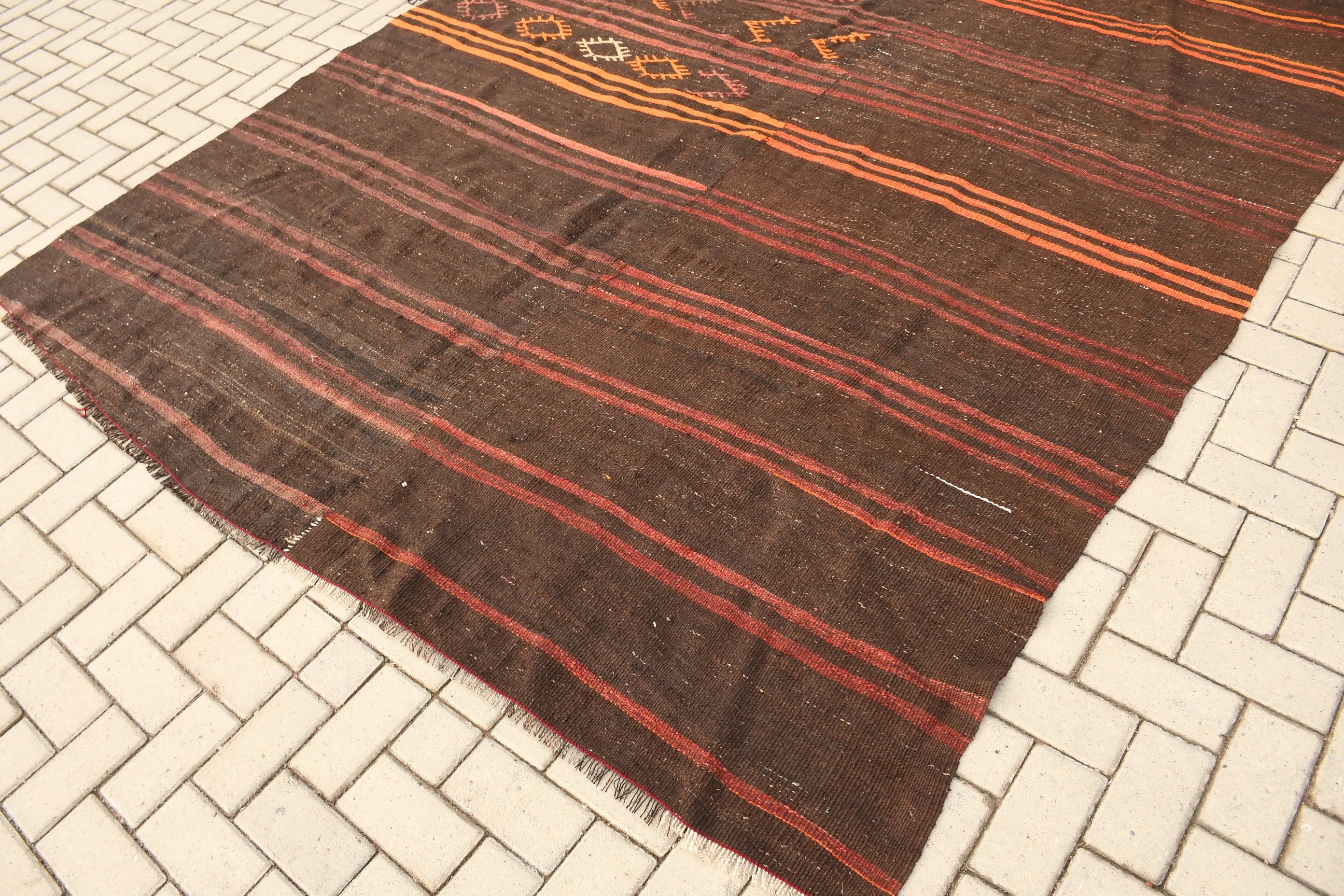 Vintage Halı, 7.5x11.3 ft Büyük Boy Halılar, Fas Halısı, Yün Halısı, Türk Halıları, Yemek Odası Halısı, Kahverengi Fas Halısı, Kilim, Salon Halısı