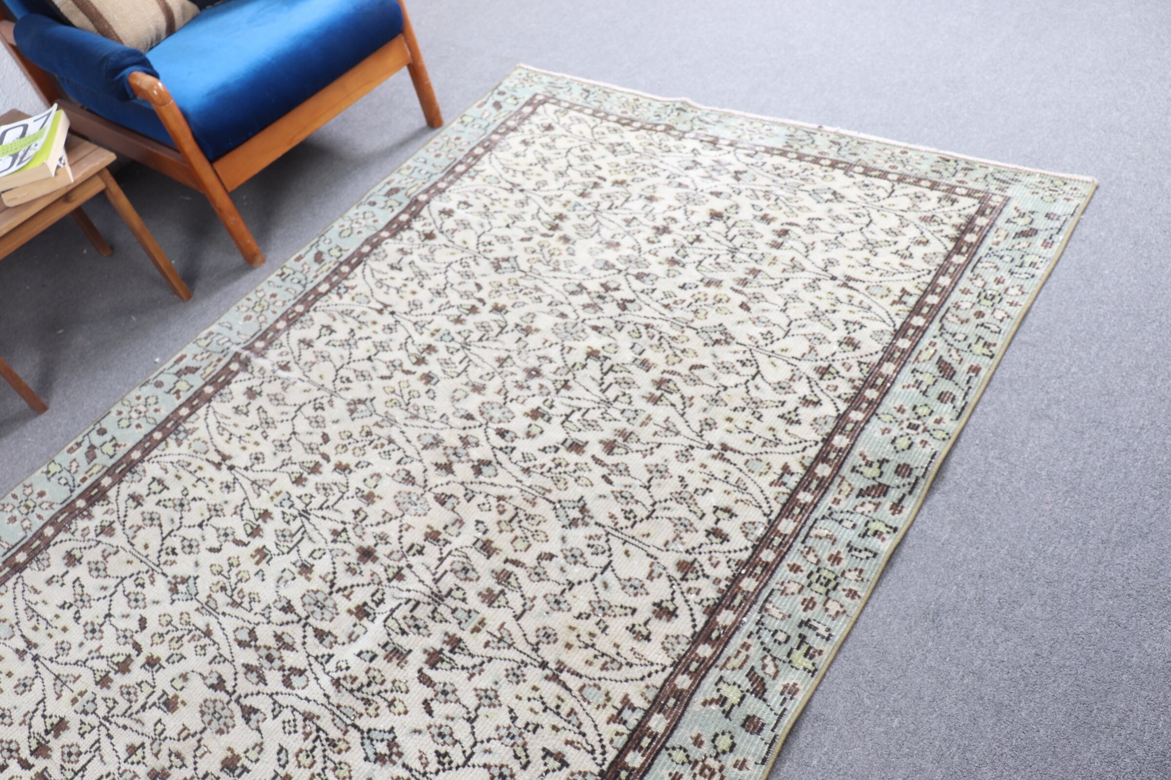 Living Room Rug, Cool Rugs, Turkish Rug, Vintage Rug, Art Rug, Dining Room Rug, Beige  5.1x8.8 ft Large Rug, Wool Rugs