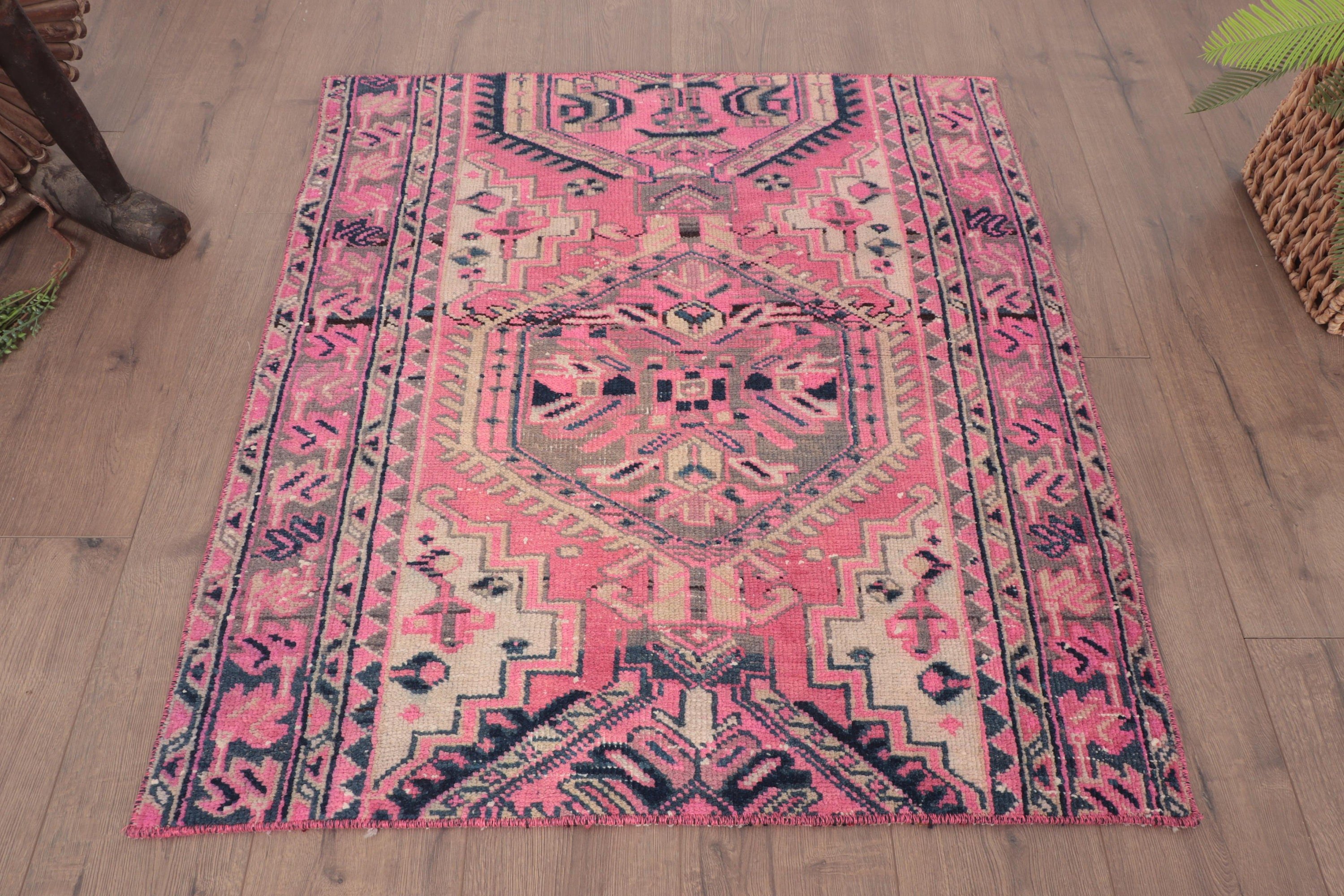 3.1x3.5 ft Küçük Halı, Dış Mekan Halısı, Yatak Odası Halıları, Vintage Halı, Lüks Halılar, Türk Halıları, Pembe Yatak Odası Halısı, Küçük Alan Halıları, Banyo Halıları