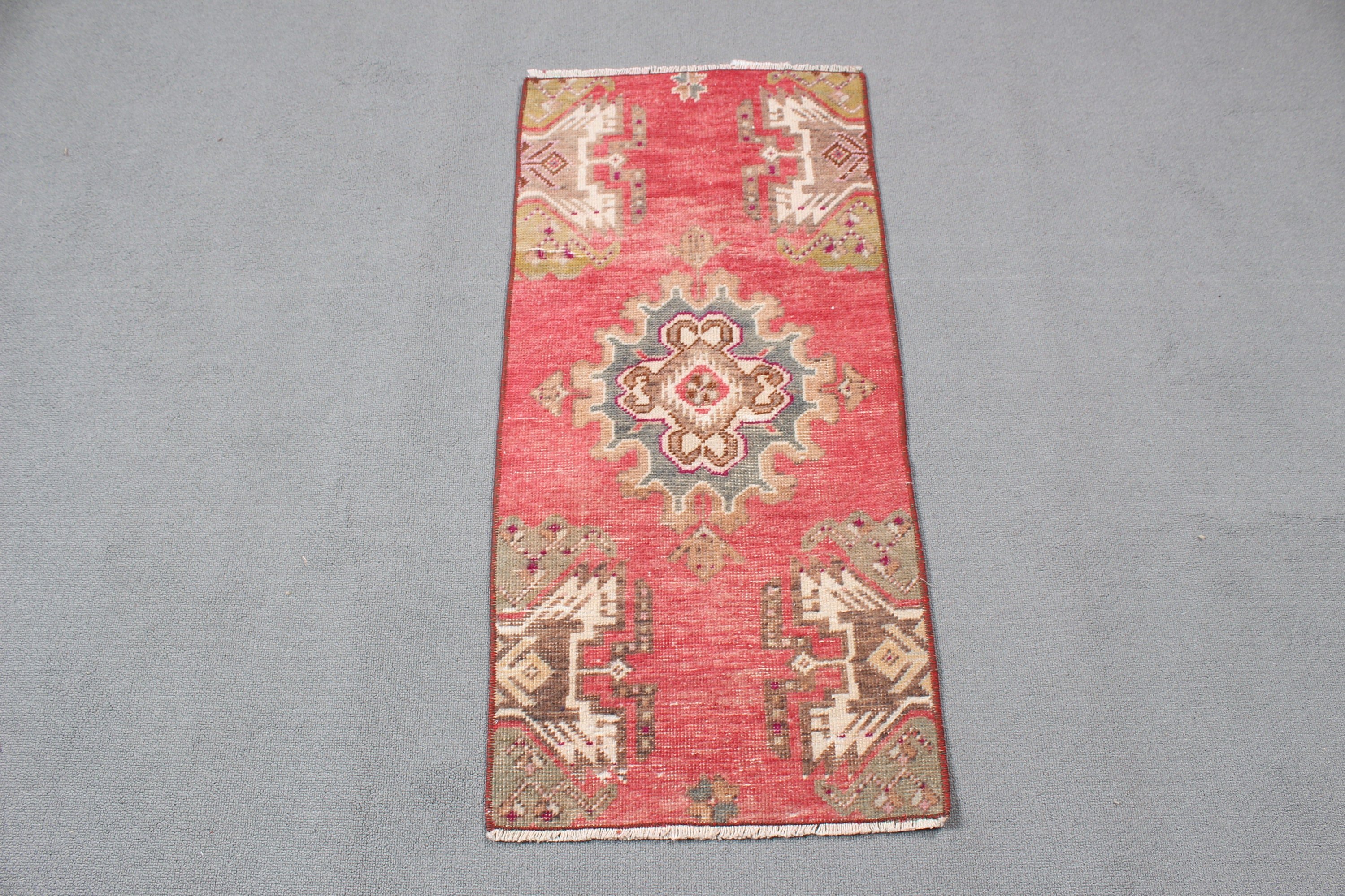 Vintage Rug, 1.4x3 ft Small Rug, Turkish Rug, Luxury Rugs, Rugs for Small Area, Anatolian Rugs, Red Kitchen Rugs, Bath Rug, Car Mat Rug