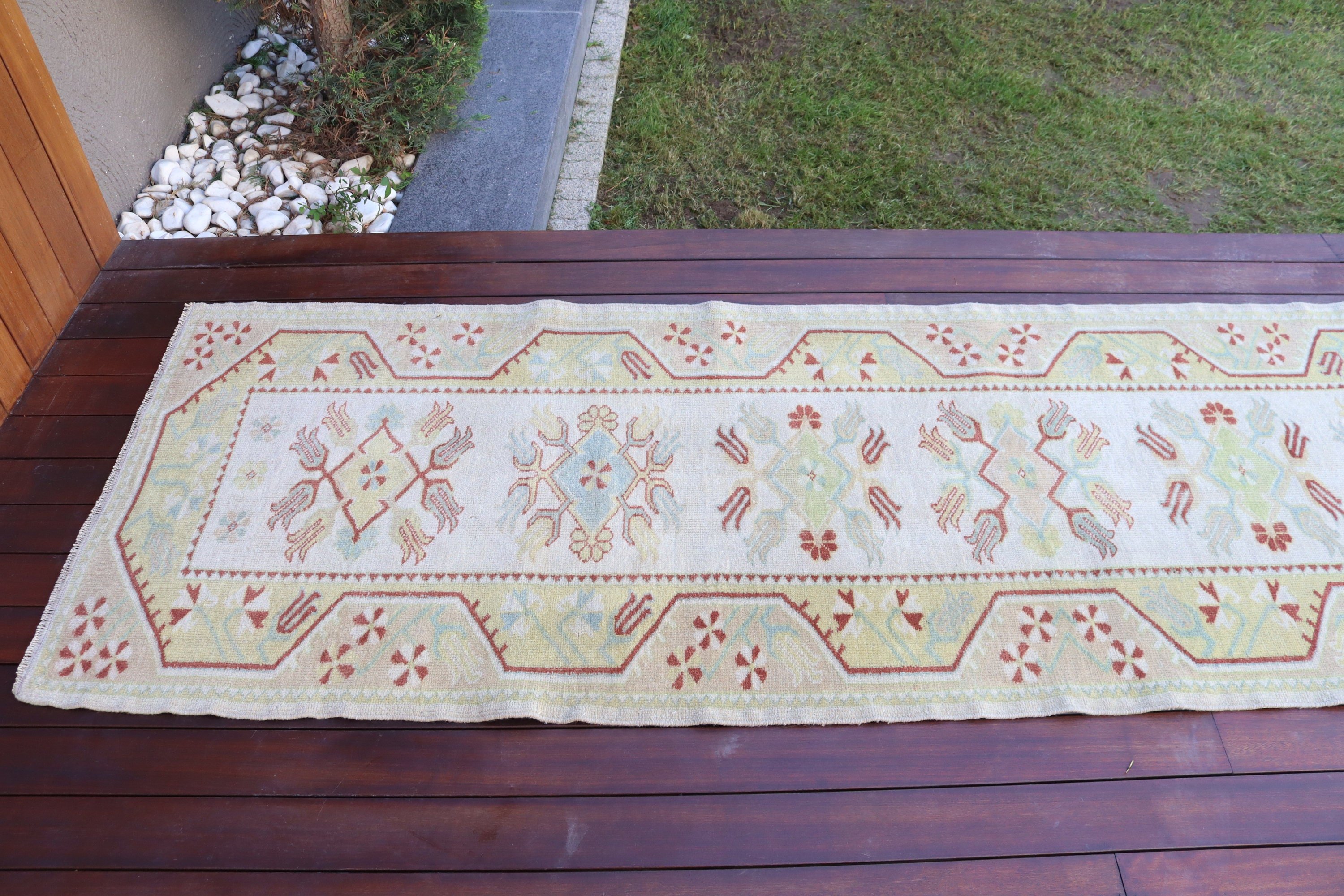 Vintage Halı, Türk Halıları, Dekoratif Halı, 2.7x9.2 ft Runner Halıları, Bej Oryantal Halılar, Geometrik Halılar, Vintage Runner Halıları, Fas Halısı