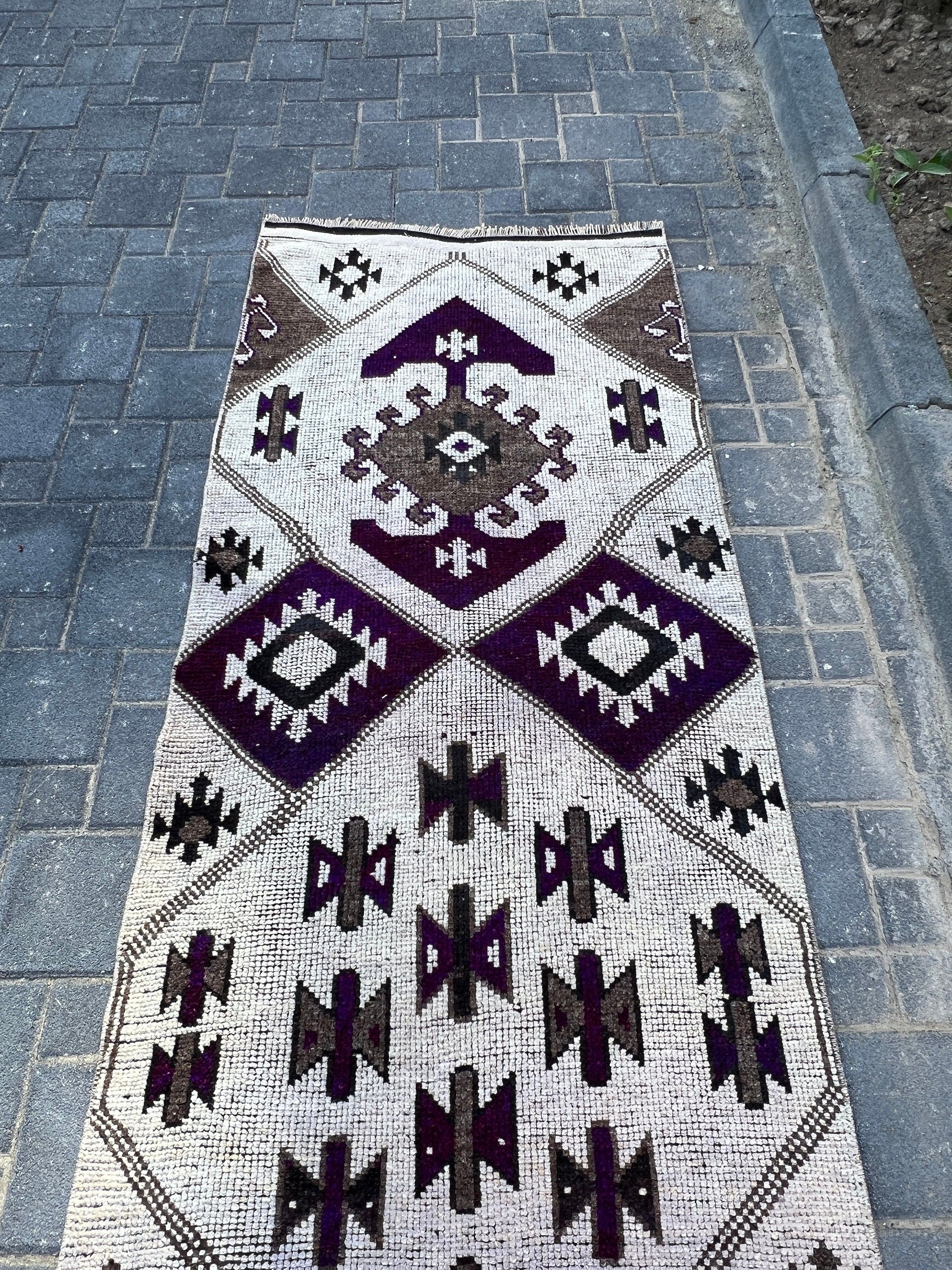 Kitchen Rug, Beige Wool Rug, Turkish Rug, Anatolian Rugs, 3.1x12.3 ft Runner Rug, Turkey Rugs, Hallway Rug, Rugs for Corridor, Vintage Rug