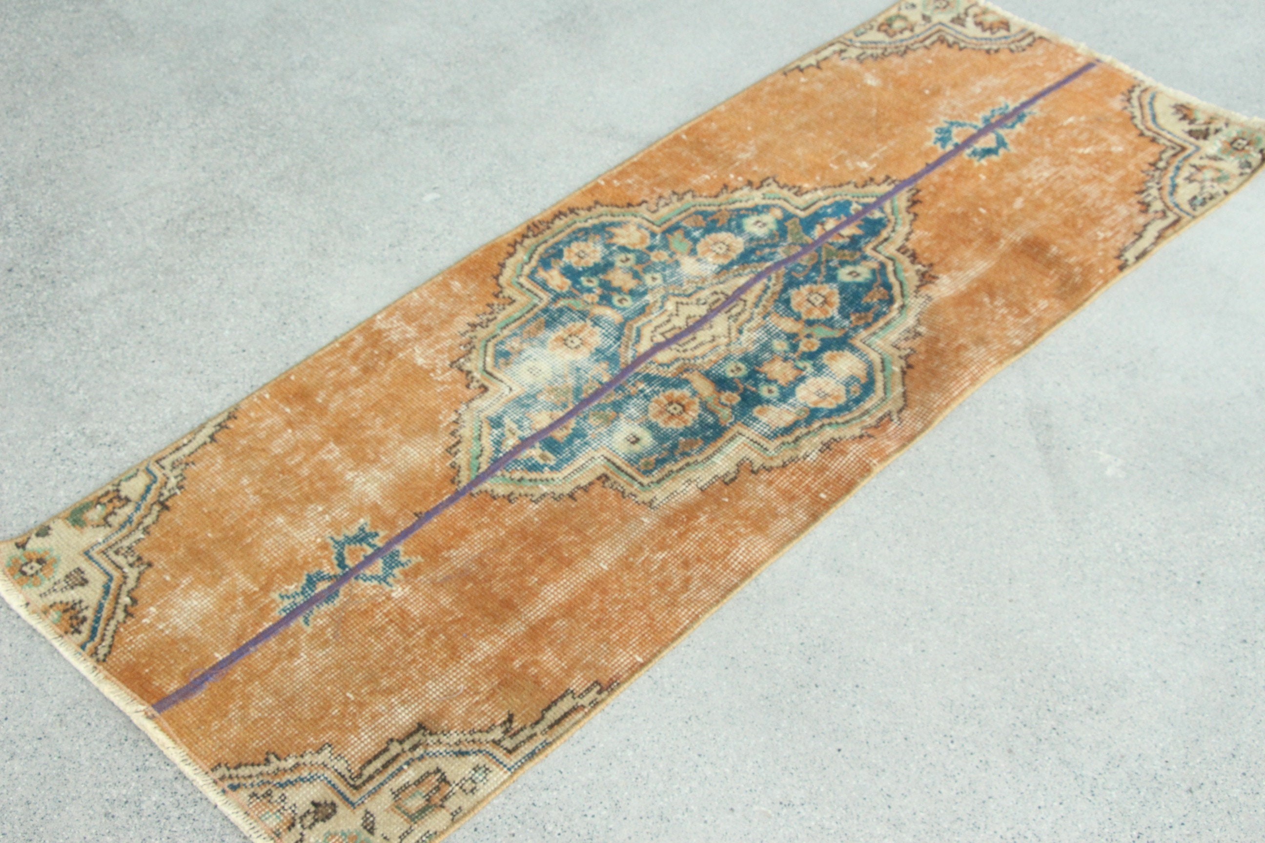 Kahverengi Oryantal Halı, Vintage Halı, 1.7x4.4 ft Küçük Halılar, Duvara Asılan Halılar, El Dokuma Halılar, Oryantal Halı, Giriş Halısı, Yün Halılar, Türk Halısı