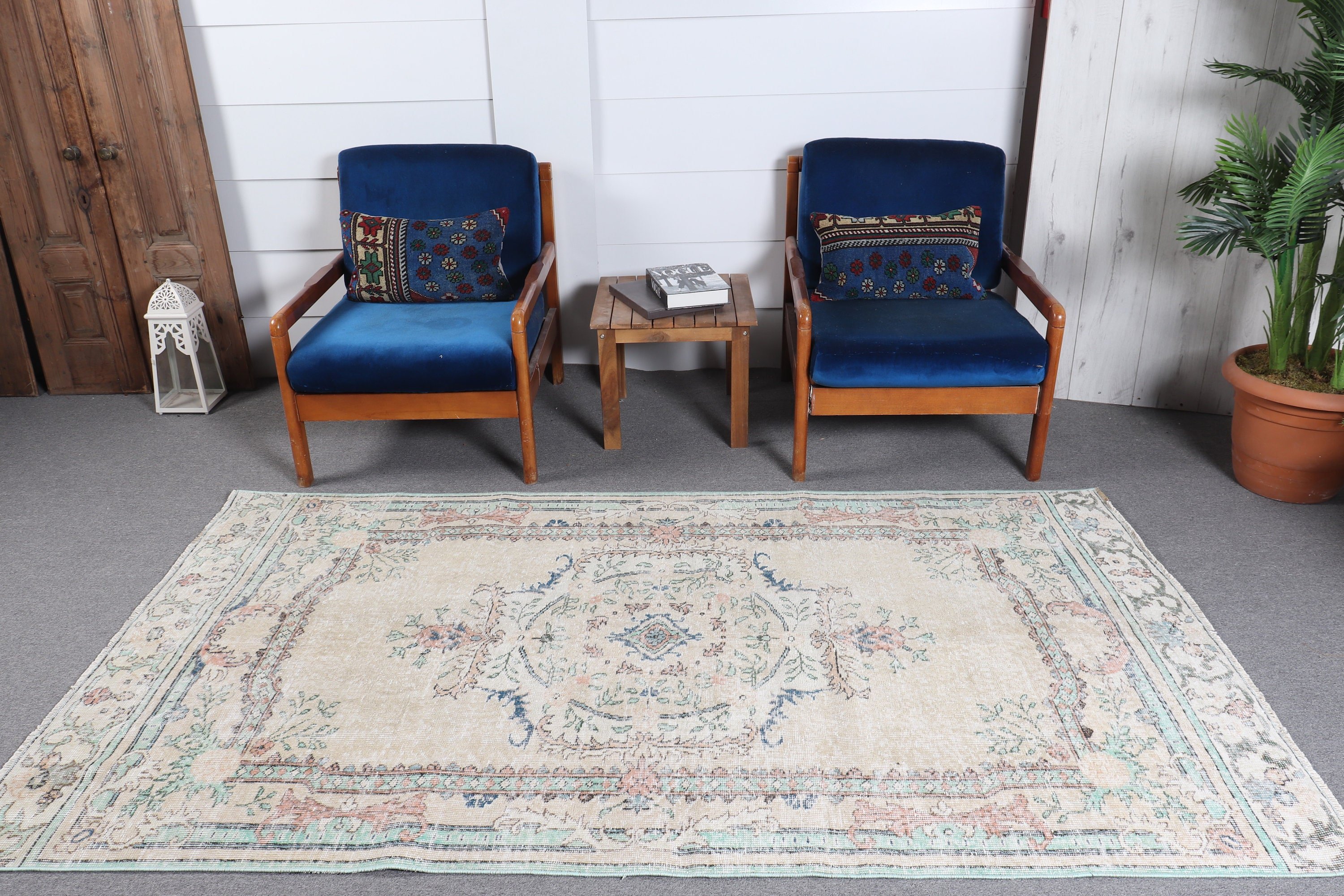 Türk Halısı, Vintage Halı, Boho Halıları, 4.3x7.7 ft Alan Halısı, Ev Dekorasyonu Halısı, Antika Halılar, Yeşil Soğuk Halı, Yemek Odası Halısı, İç Mekan Halısı