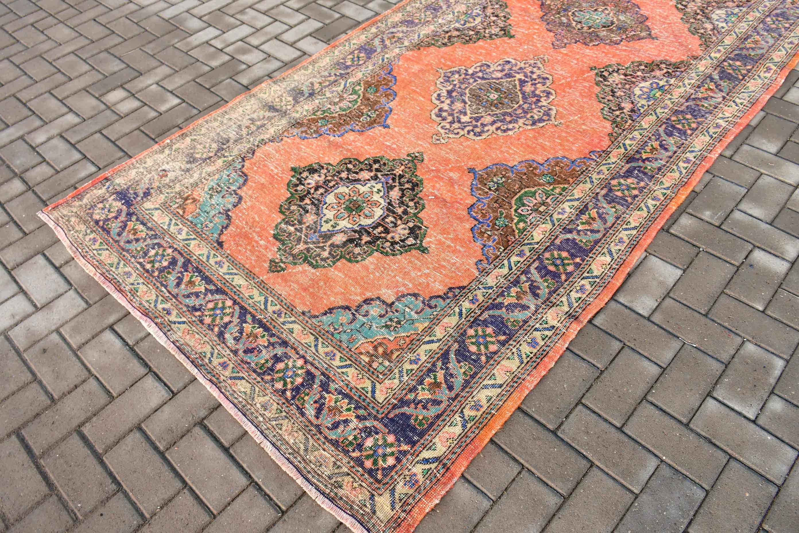 Orange Oriental Rugs, Turkish Rug, Stair Rug, 4.9x12.8 ft Runner Rug, Oushak Rugs, Pale Rugs, Home Decor Rugs, Corridor Rug, Vintage Rug