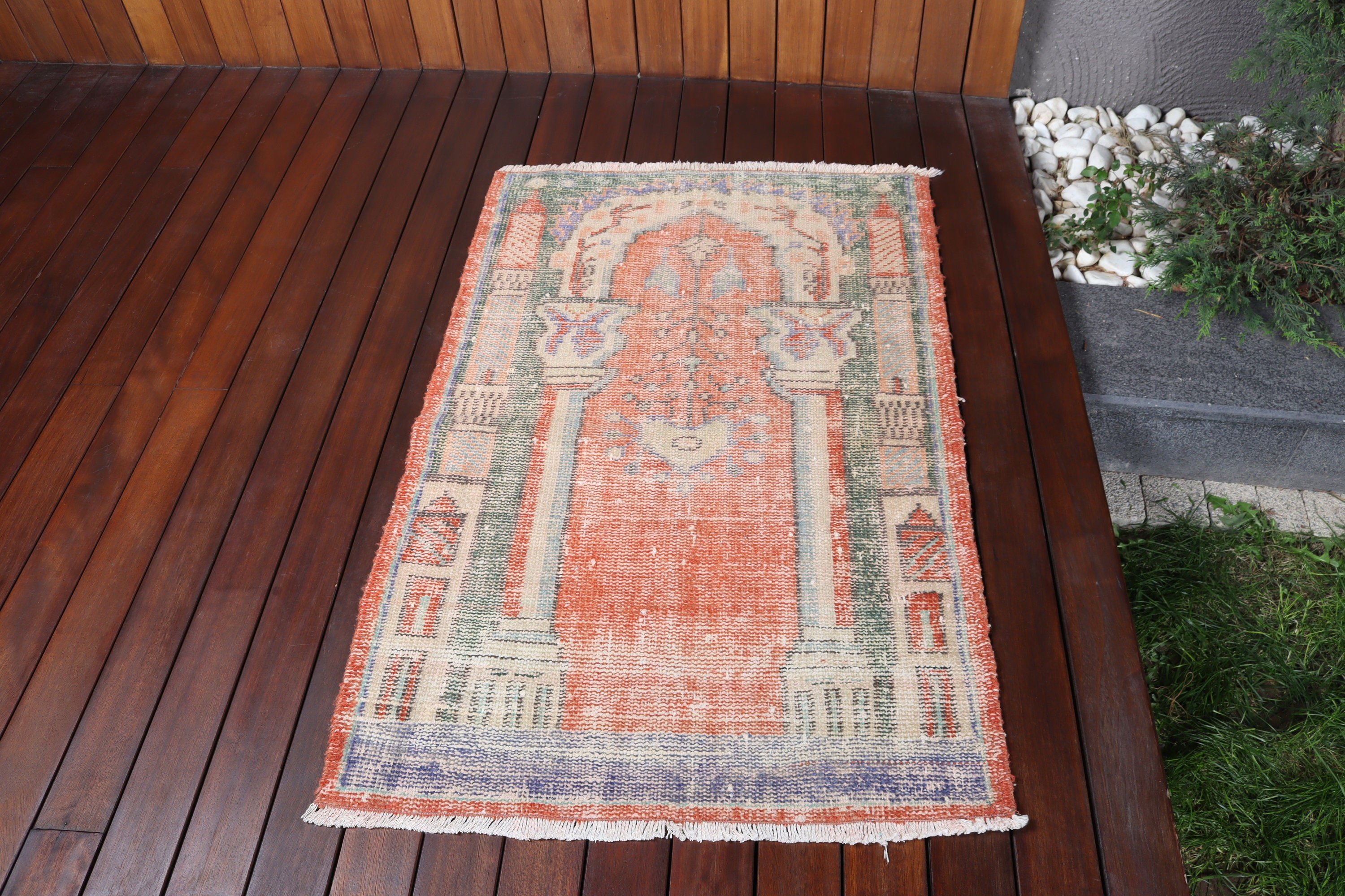 Ofis Halısı, Turuncu Antika Halılar, Türk Halısı, 2.6x4 ft Küçük Halı, Vintage Halı, Banyo Halısı, Küçük Boho Halıları, Ev Dekorasyonu Halısı, Fas Halısı