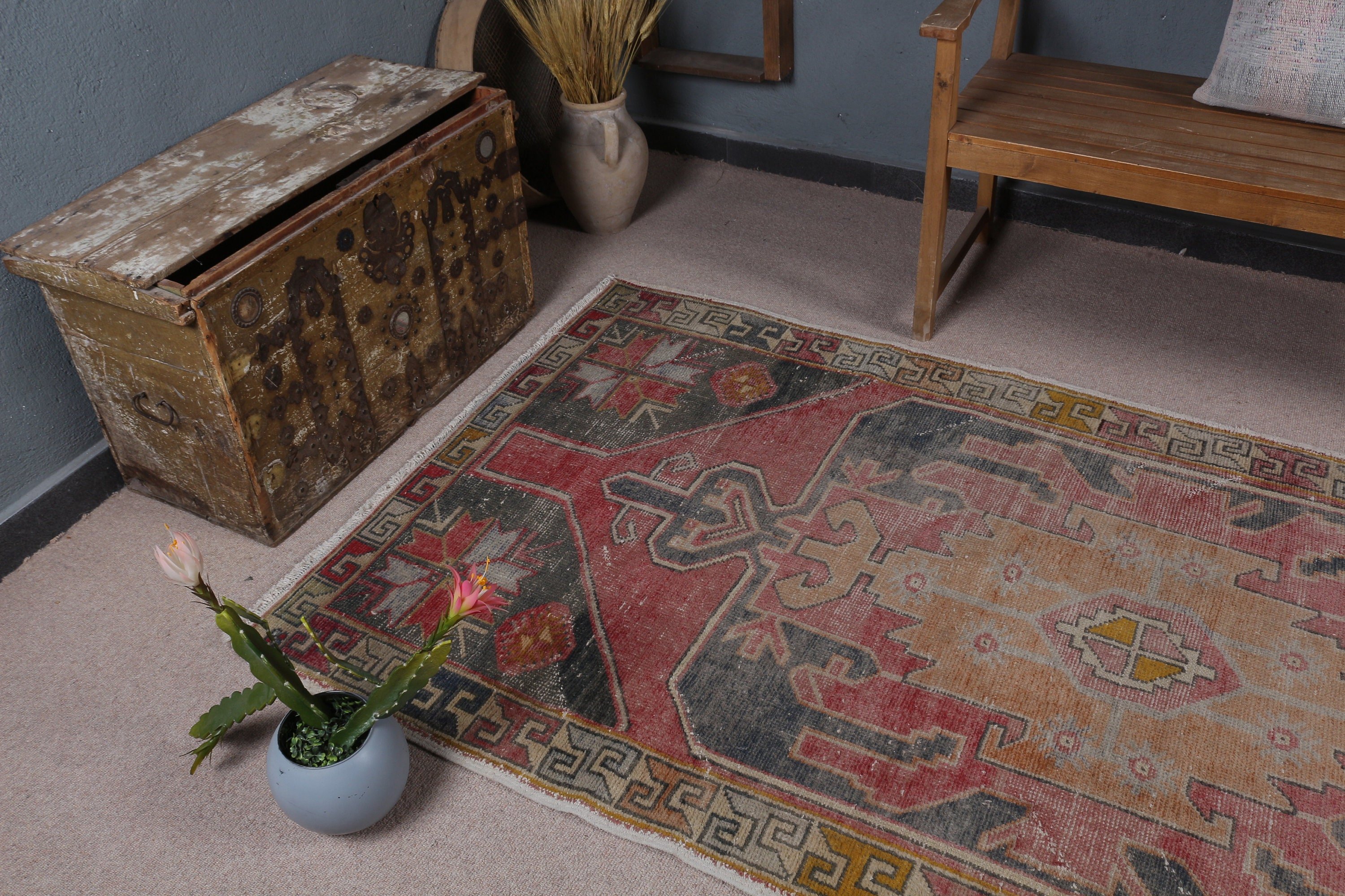 Rugs for Dining Room, Vintage Rugs, Floor Rug, Home Decor Rug, Turkish Rug, Nursery Rug, 4x8.6 ft Area Rug, Cool Rugs, Pink Bedroom Rugs