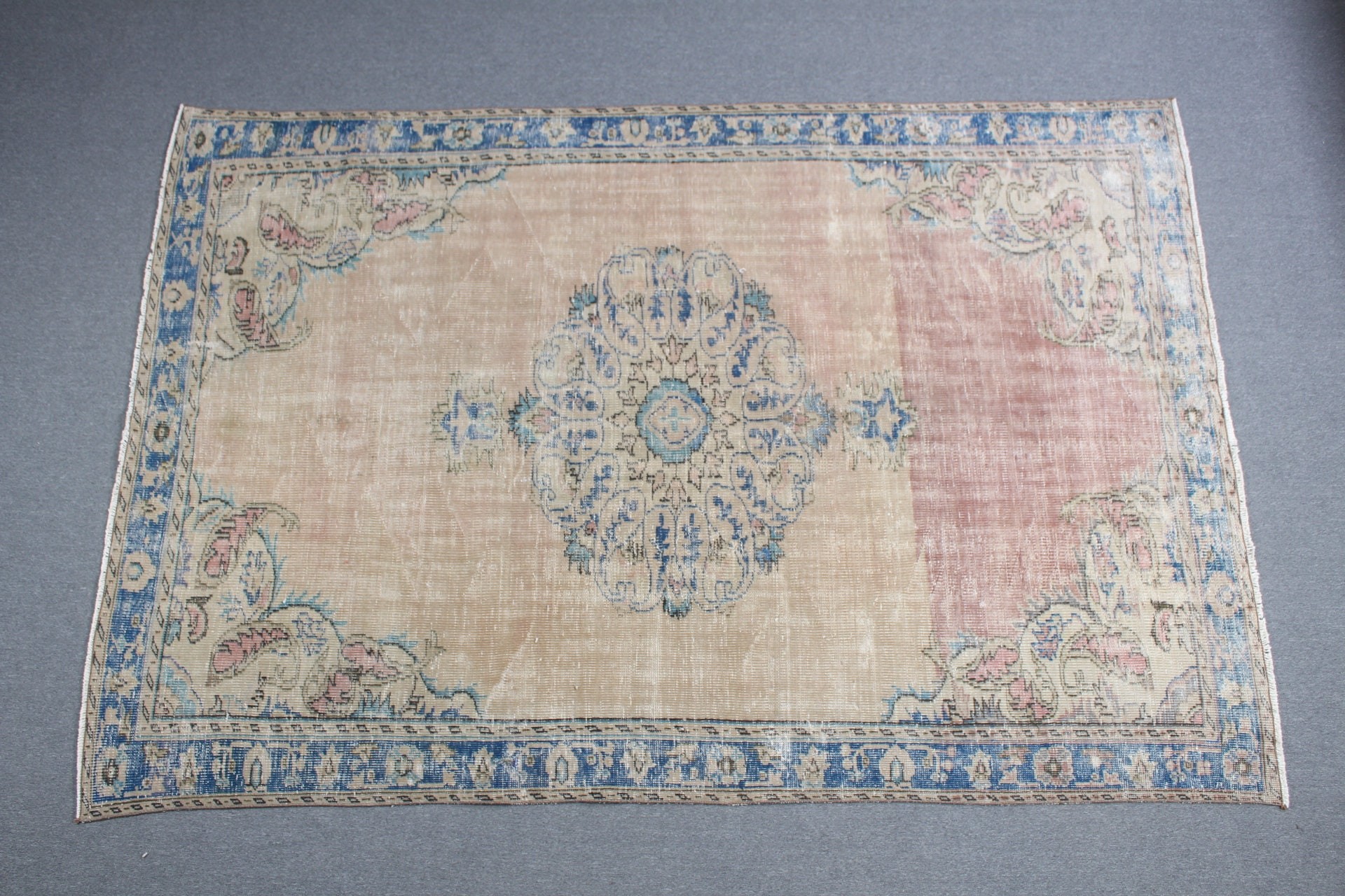 Kahverengi 6.3x9.4 ft Büyük Halı, Yemek Odası Halısı, Anadolu Halıları, Yün Halıları, Vintage Halı, Türk Halısı, Salon Halıları, Göçebe Halısı