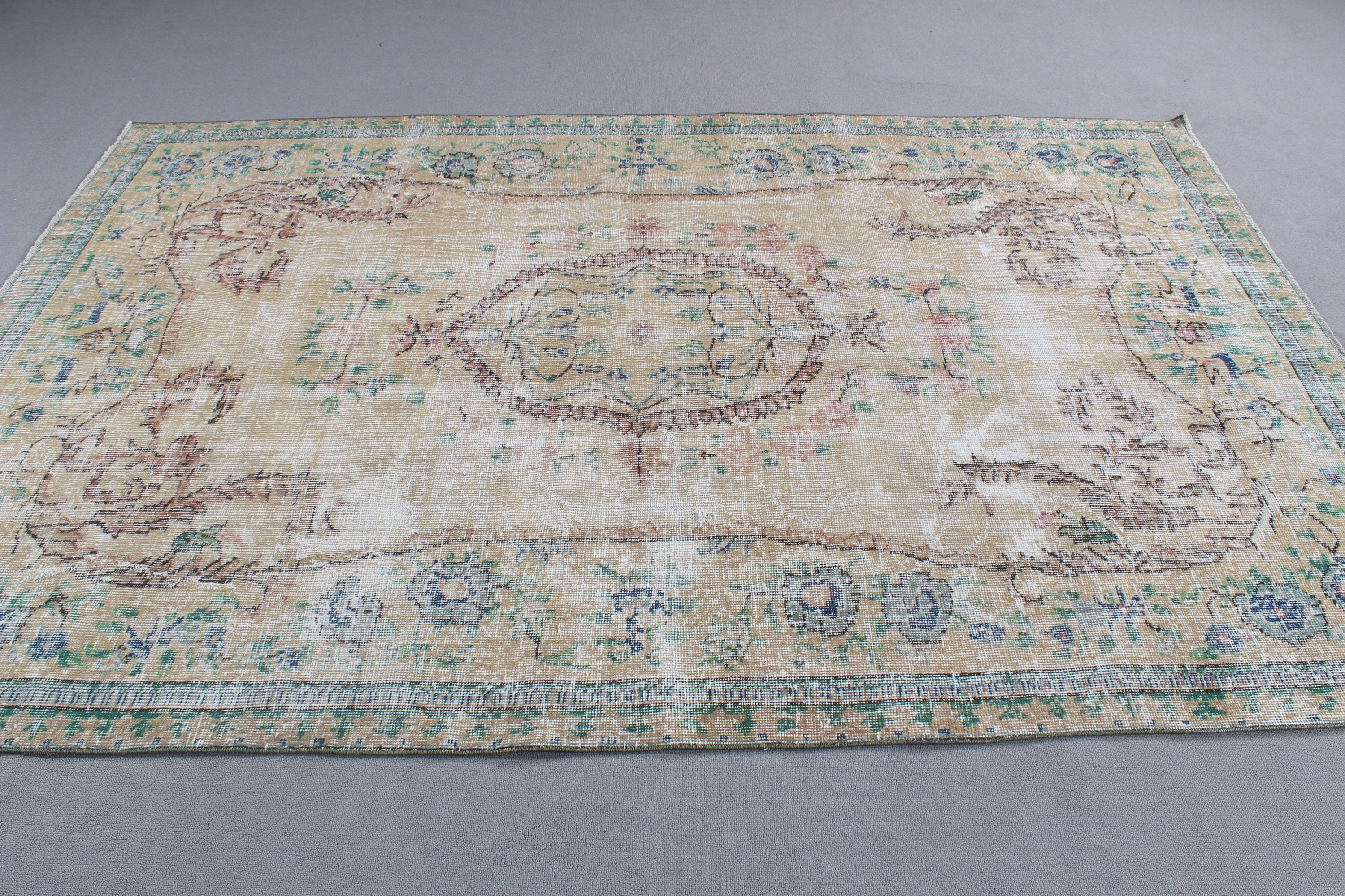 Bej Nötr Halılar, 5,5x8,4 ft Büyük Halı, Büyük Oushak Halıları, Anadolu Halıları, Büyük Boho Halısı, Türk Halıları, Vintage Halı, Nötr Halı