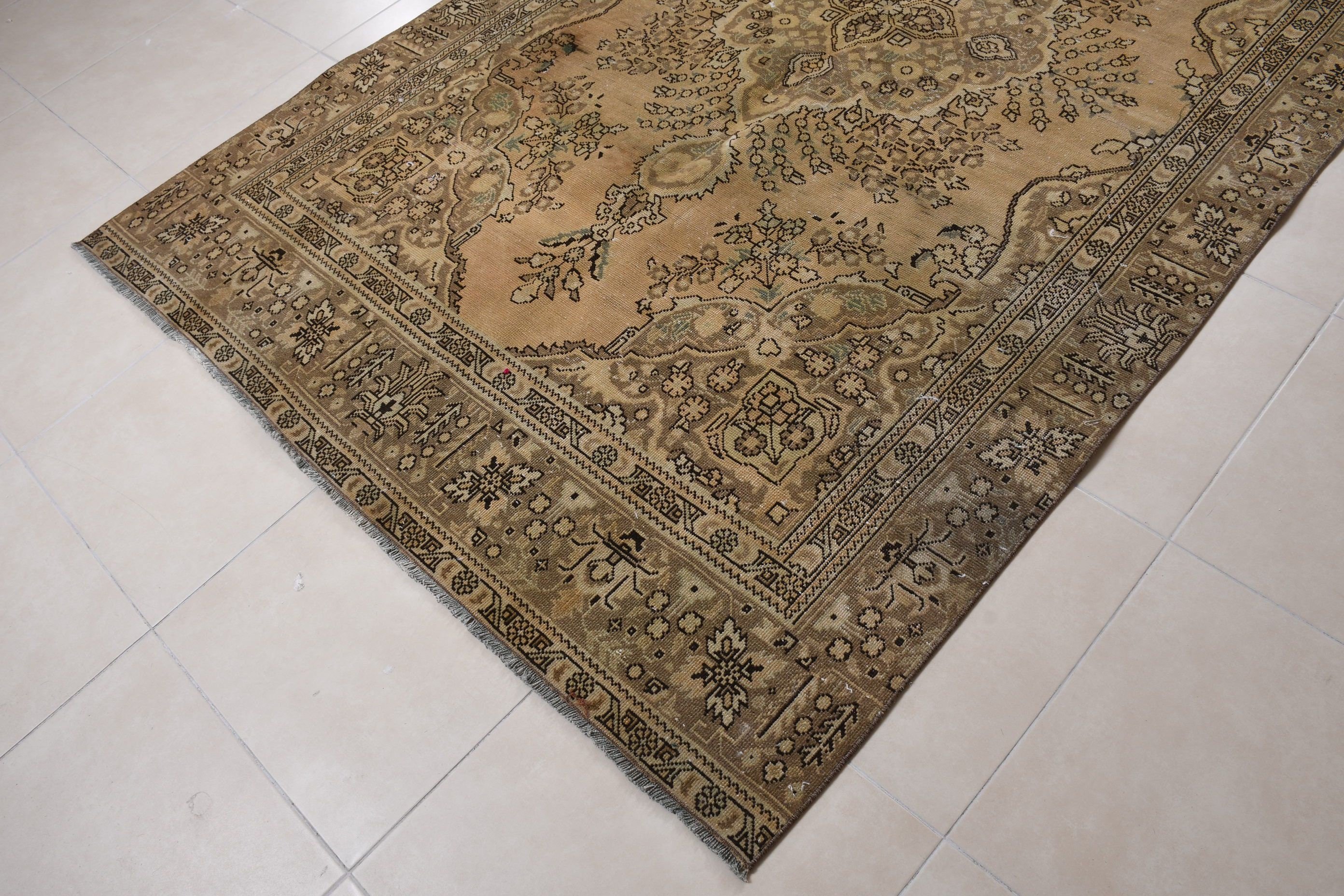 Kahverengi Oryantal Halı, Türk Halısı, 5.8x9.4 ft Büyük Halı, Vintage Halı, Yer Halısı, Fas Halısı, Salon Halısı, Salon Halıları, Yatak Odası Halısı