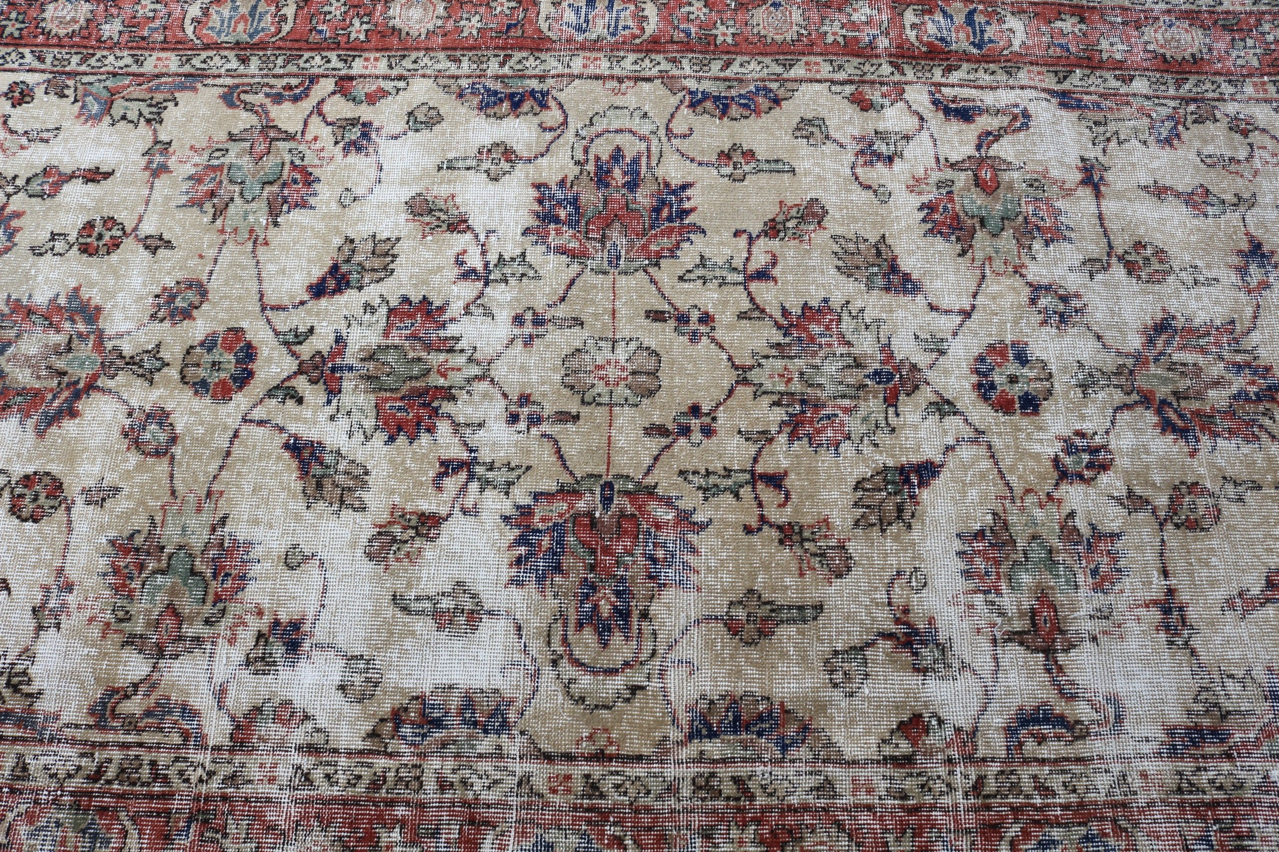 Yurt Halısı, İç Mekan Halıları, Vintage Halı, Bej Zemin Halısı, 4,2x7,3 ft Alan Halısı, Oturma Odası Halısı, Türk Halısı, Oushak Halısı