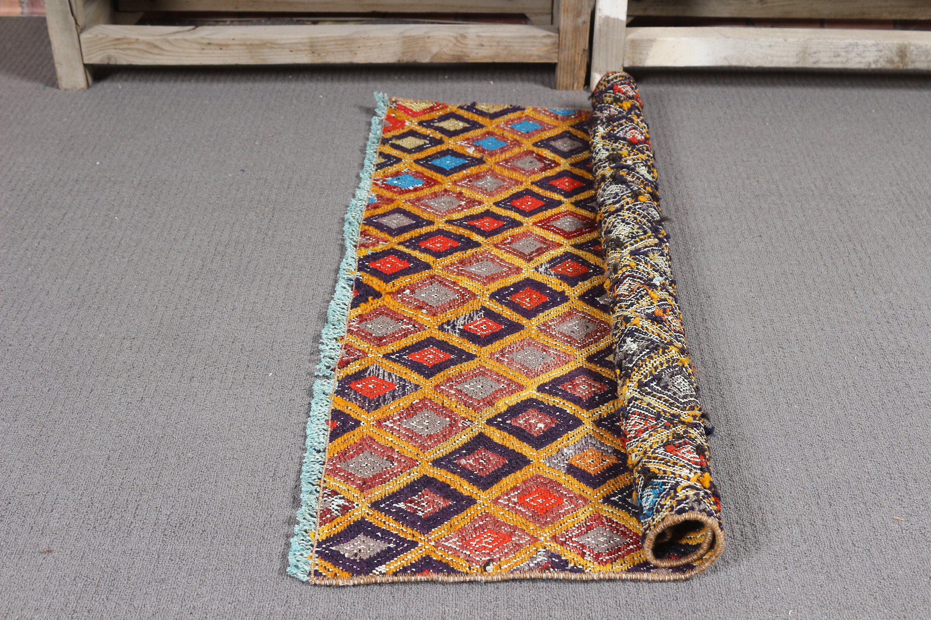 Duvara Asılı Halı, Oushak Halıları, Türk Halıları, 3.1x2 ft Küçük Halı, Vintage Halı, Kilim, Yatak Odası Halısı, Ev Dekor Halısı, Sarı Oryantal Halı