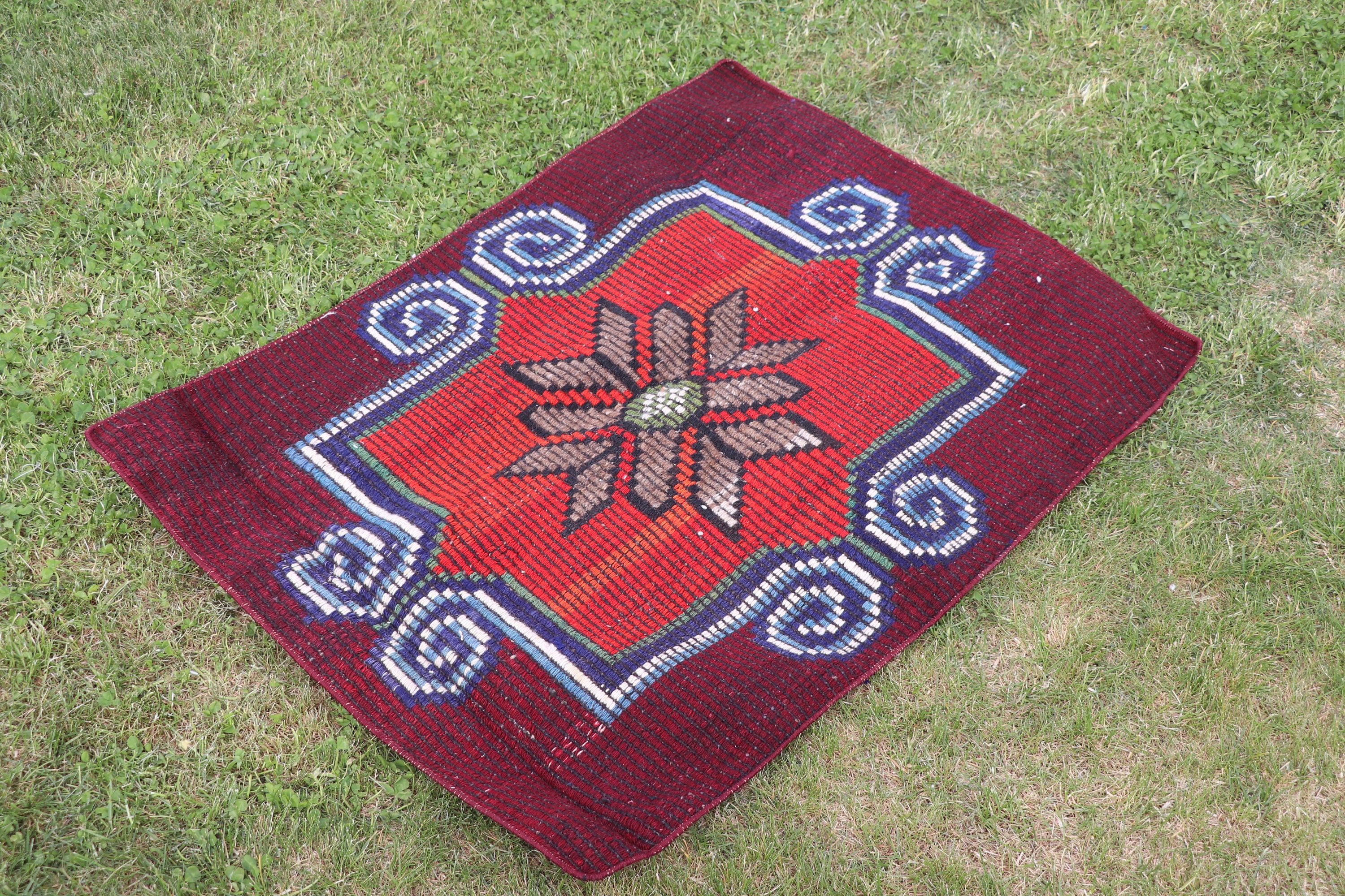 Vintage Rugs, Kitchen Rug, Turkish Rugs, Kilim, Floor Rug, Tribal Rugs, Red Cool Rug, Oriental Rug, 2.3x3 ft Small Rug, Wall Hanging Rugs