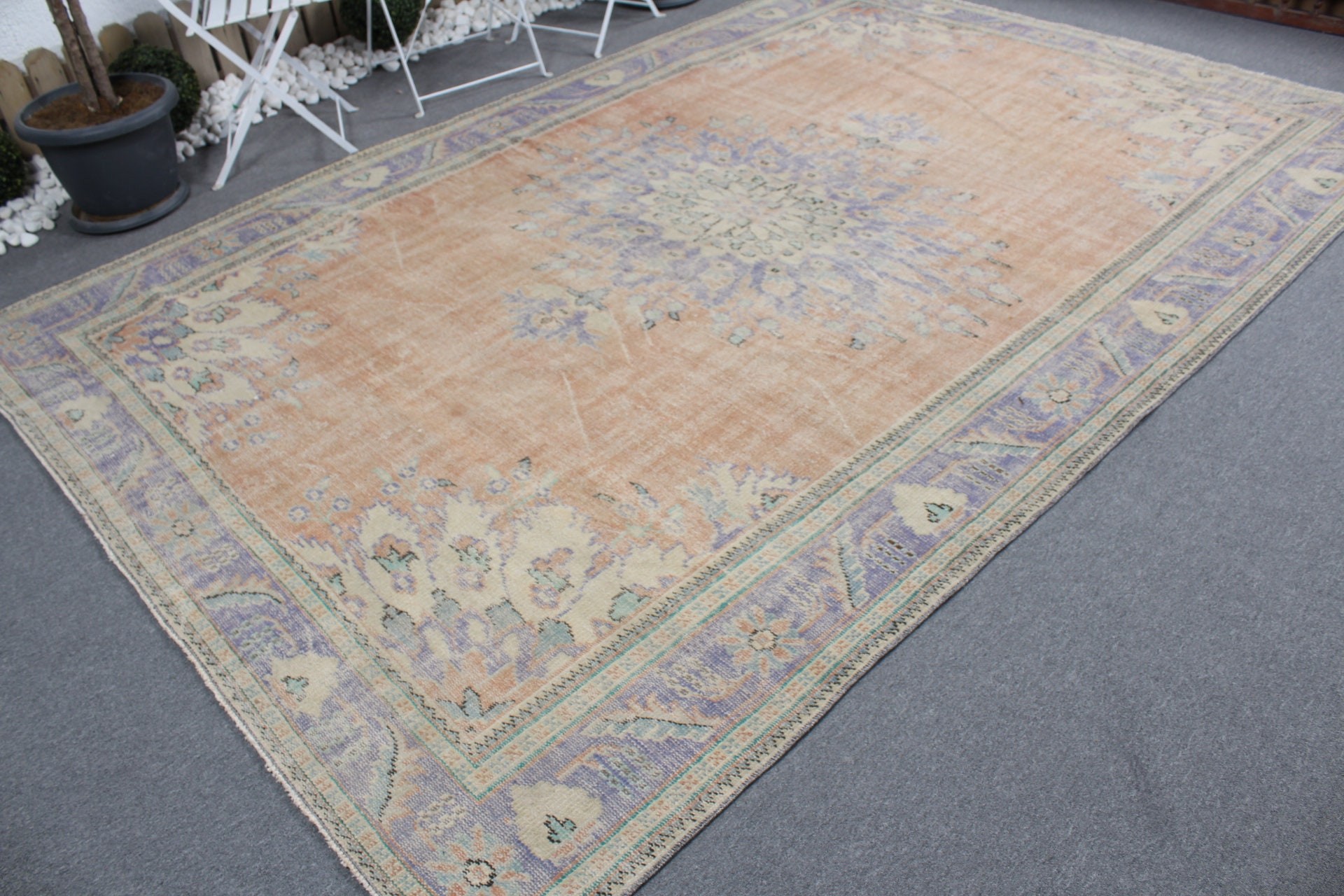 Turkish Rug, 7.1x10.7 ft Oversize Rug, Floor Rug, Vintage Rug, Living Room Rug, Orange Kitchen Rug, Oriental Rug, Aesthetic Rug, Salon Rug