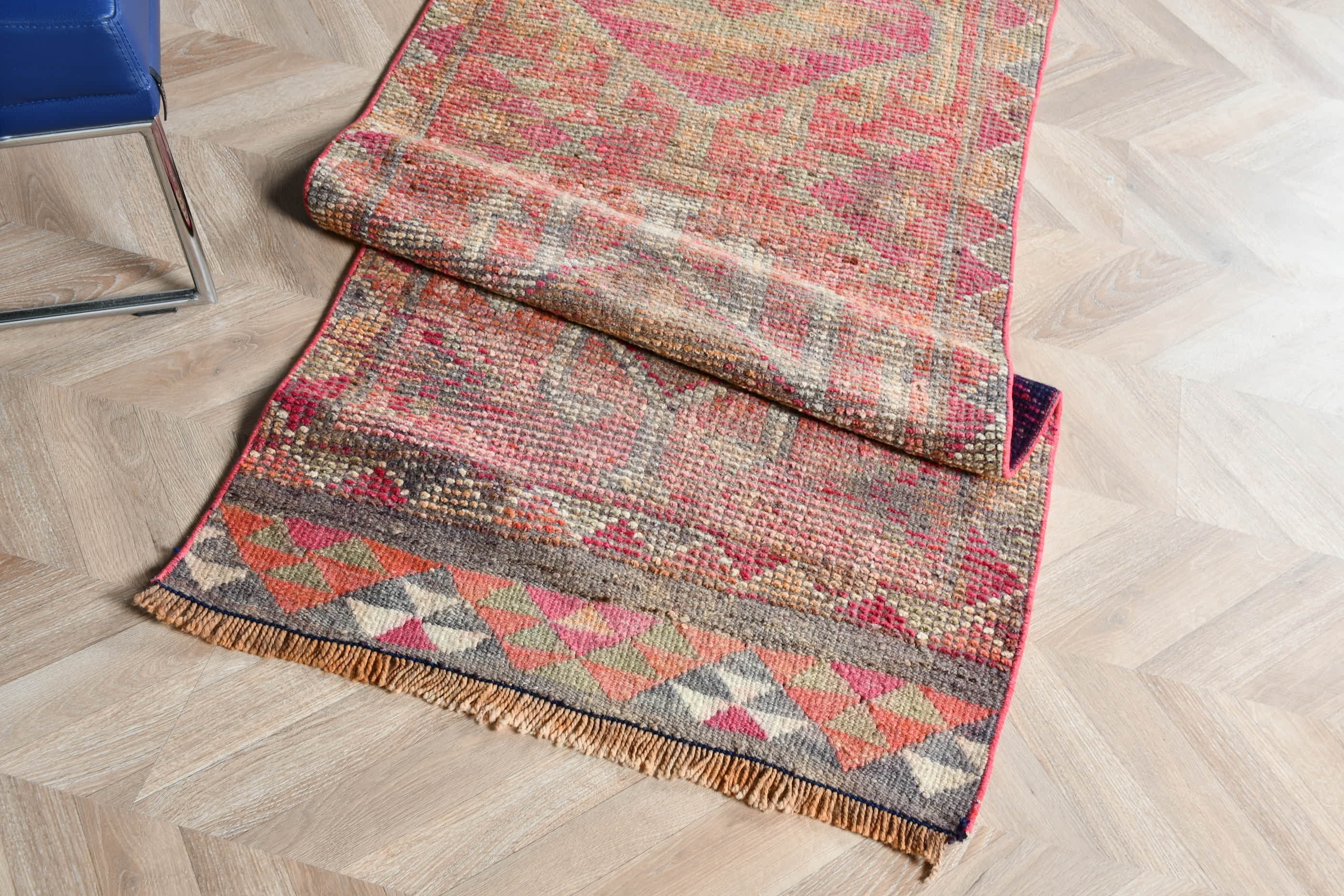 Vintage Rug, 2.6x12.3 ft Runner Rugs, Moroccan Rugs, Orange Bedroom Rug, Corridor Rug, Turkish Rugs, Rugs for Kitchen, Oriental Rug