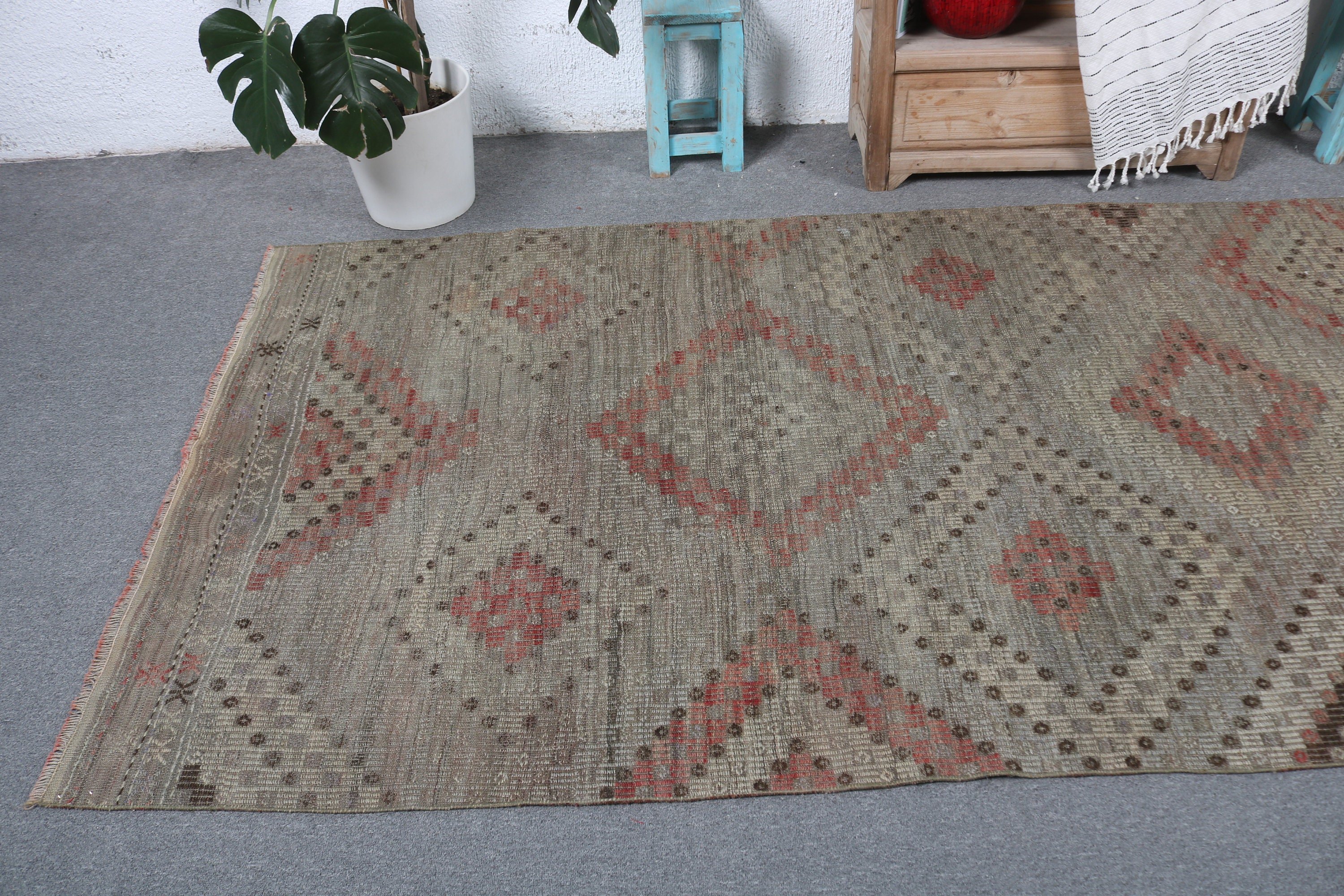 Mutfak Halıları, 4.1x9.7 ft Alan Halıları, Kilim, Vintage Halılar, Oturma Odası Halıları, Yer Halıları, Yeşil El Dokuma Halı, Oushak Halı, Türk Halısı