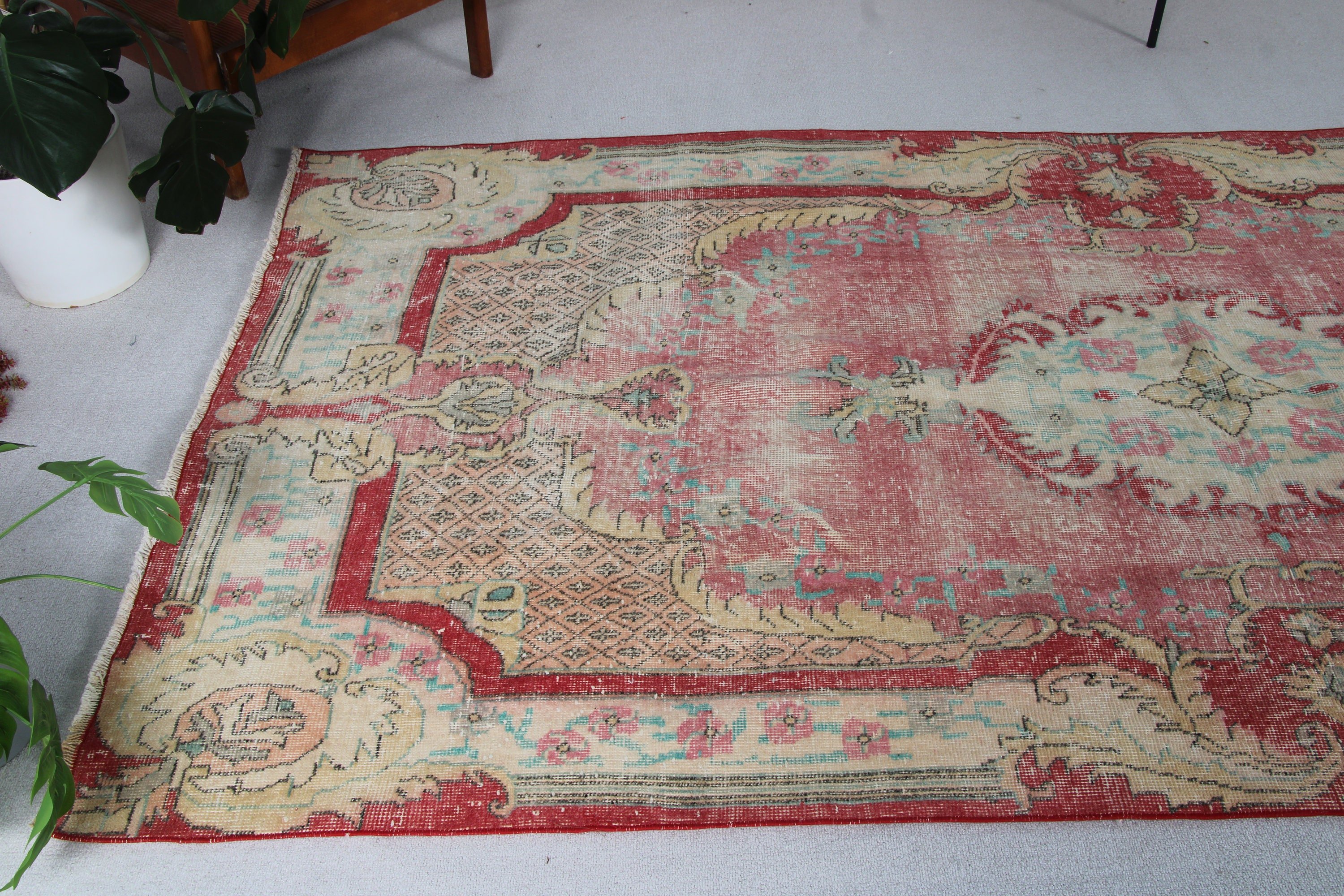 Turkish Rugs, Floor Rug, Wool Rug, Rugs for Dining Room, Vintage Rug, Red  5.2x10 ft Large Rug, Salon Rug, Large Oushak Rug