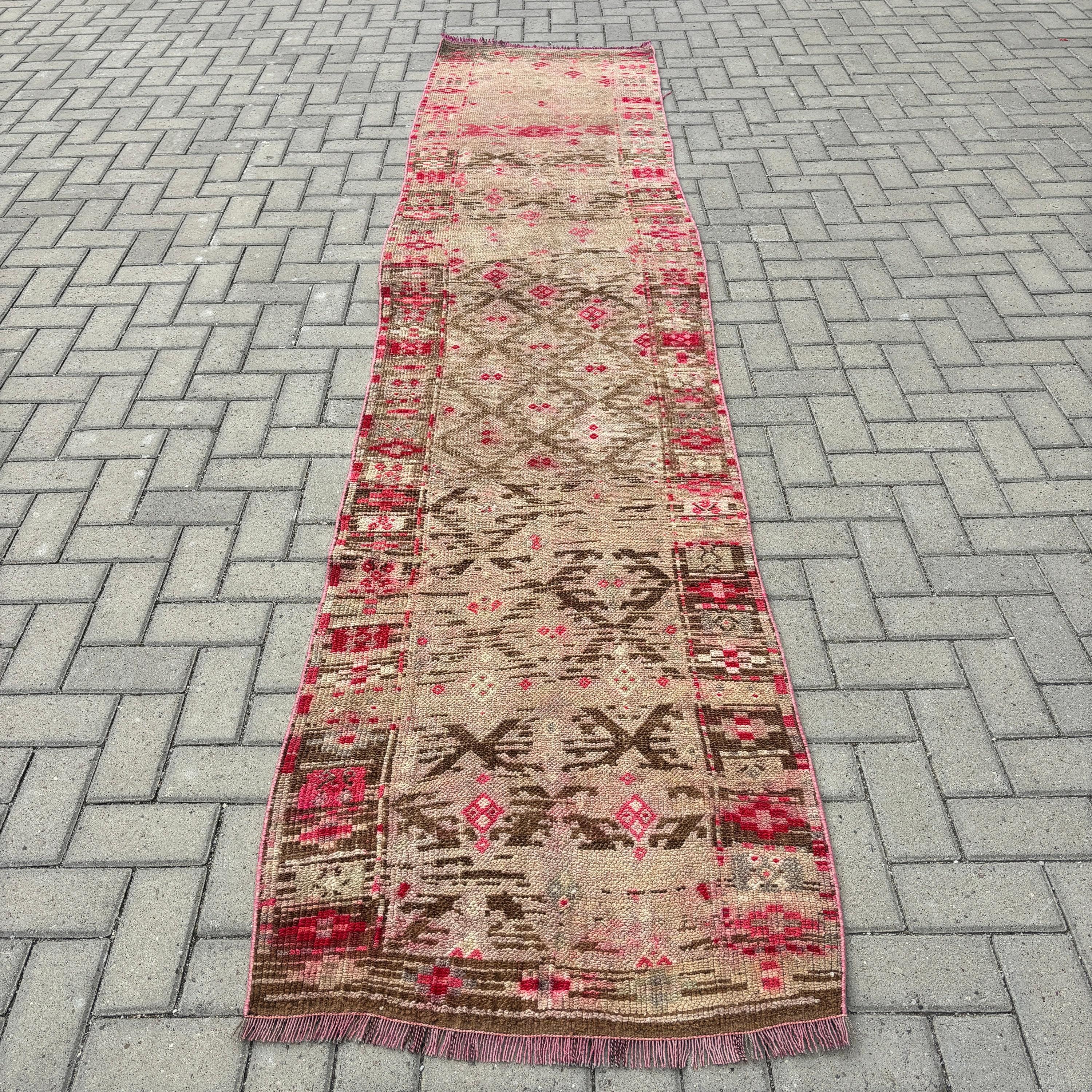 Oushak Halı, 2.6x11.8 ft Yolluk Halıları, Düz Dokuma Halılar, Uzun Yolluk Halısı, Vintage Halılar, Türk Halısı, Bej Boho Halısı, Koridor Halıları