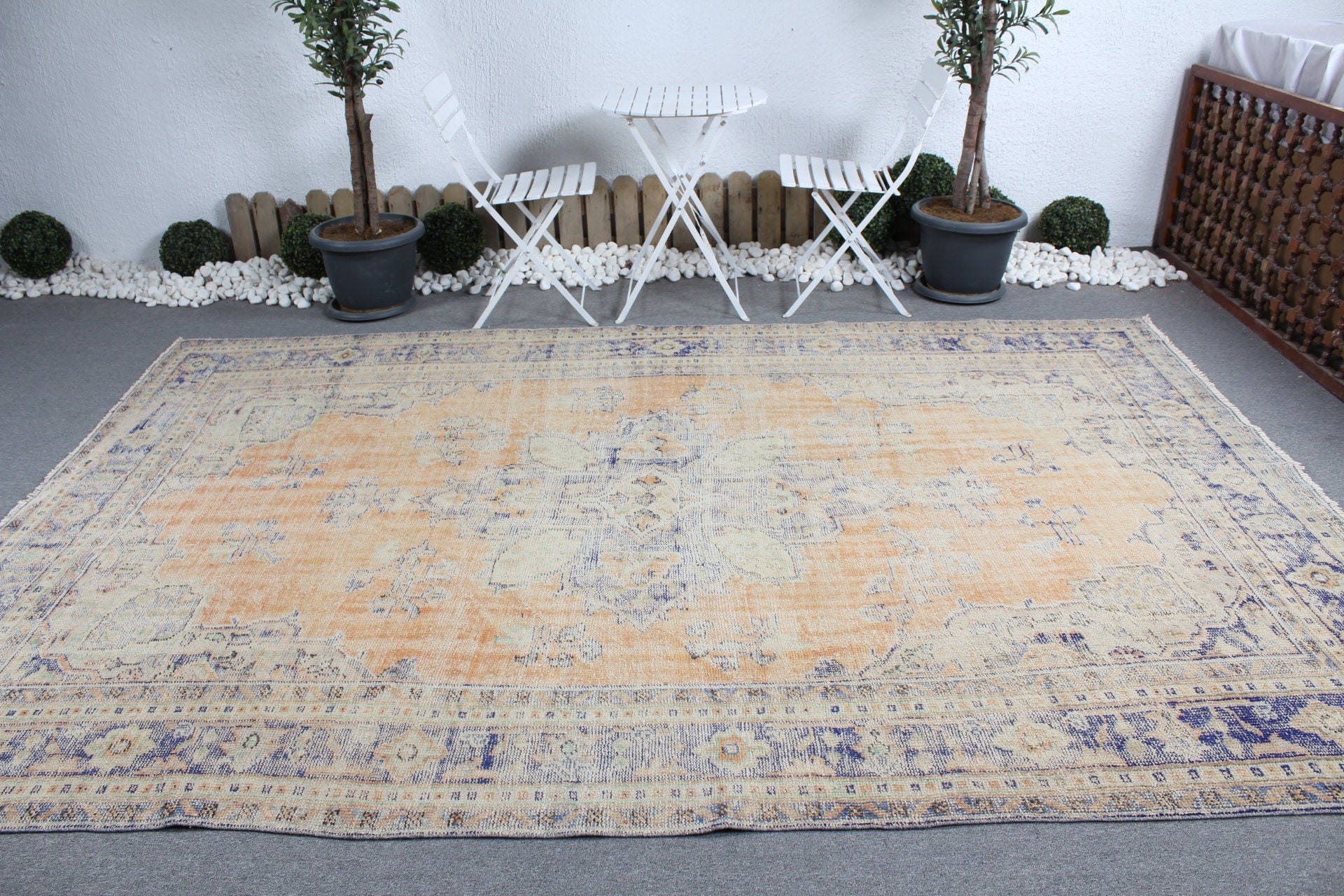 7.4x10.8 ft Oversize Rug, Oriental Rugs, Saloon Rug, Turkish Rug, Living Room Rug, Vintage Rugs, Kitchen Rug, Pastel Rugs, Orange Wool Rug