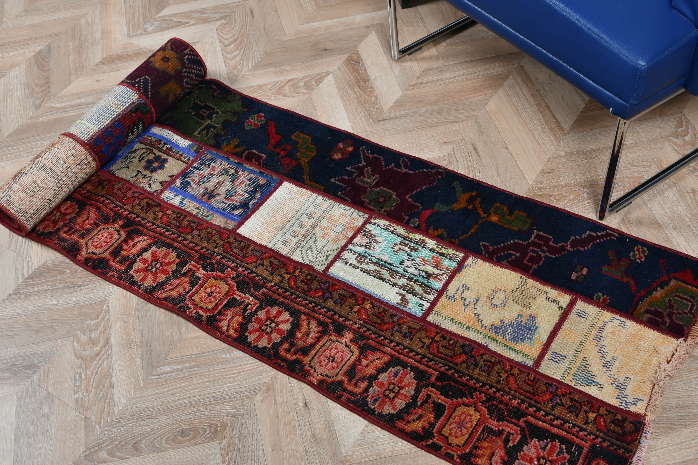 Türk Halıları, 1.9x8.9 ft Yolluk Halısı, Mutfak Halıları, Anadolu Halısı, Fas Halıları, Vintage Halılar, Koridor Halısı, Boho Halısı, Mavi Oryantal Halı