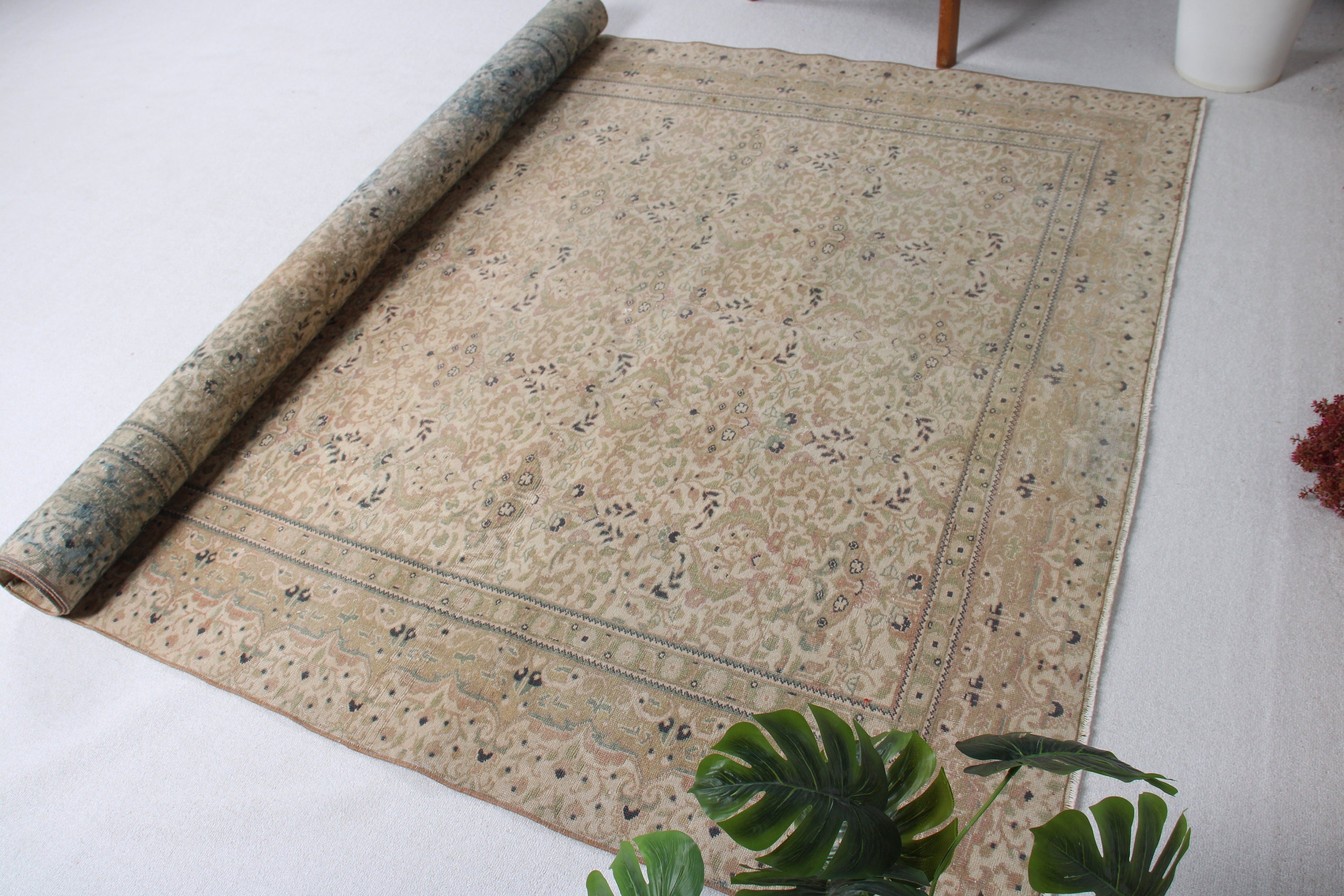 Büyük Boho Halıları, Türk Halısı, 6,4x9,4 ft Büyük Halılar, Vintage Halı, Tribal Halı, Lüks Halı, Yatak Odası Halıları, Bej Antika Halı, El Dokuma Halılar