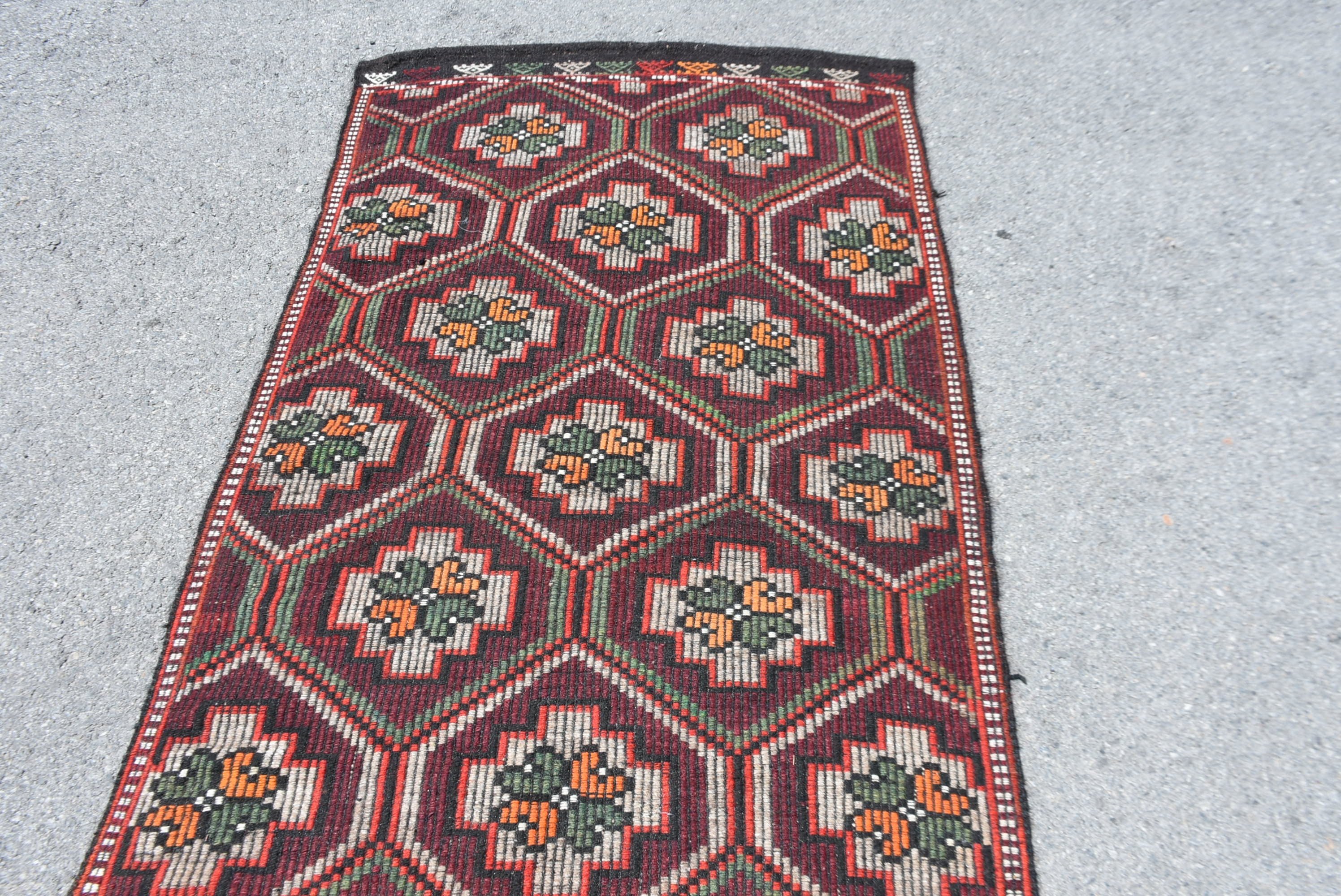 Stair Rug, Kitchen Rug, Vintage Rug, Anatolian Rug, 3.5x10.6 ft Runner Rugs, Old Rug, Turkish Rug, Kilim, Bedroom Rug, Black Moroccan Rugs