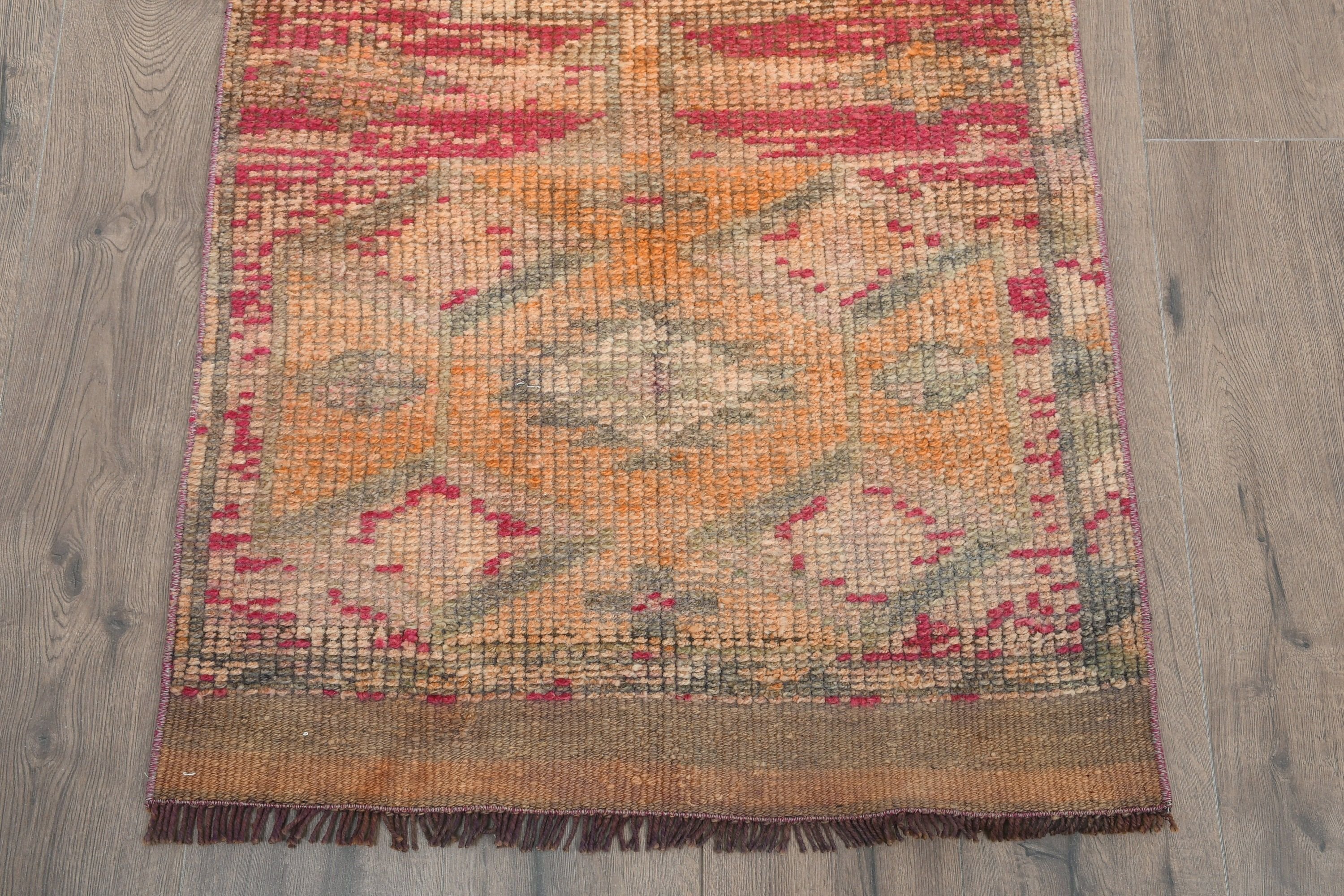 Antique Rugs, Turkish Rug, 2.5x11.6 ft Runner Rug, Vintage Rug, Stair Rug, Abstract Rug, Pink Moroccan Rug, Rugs for Runner, Anatolian Rug