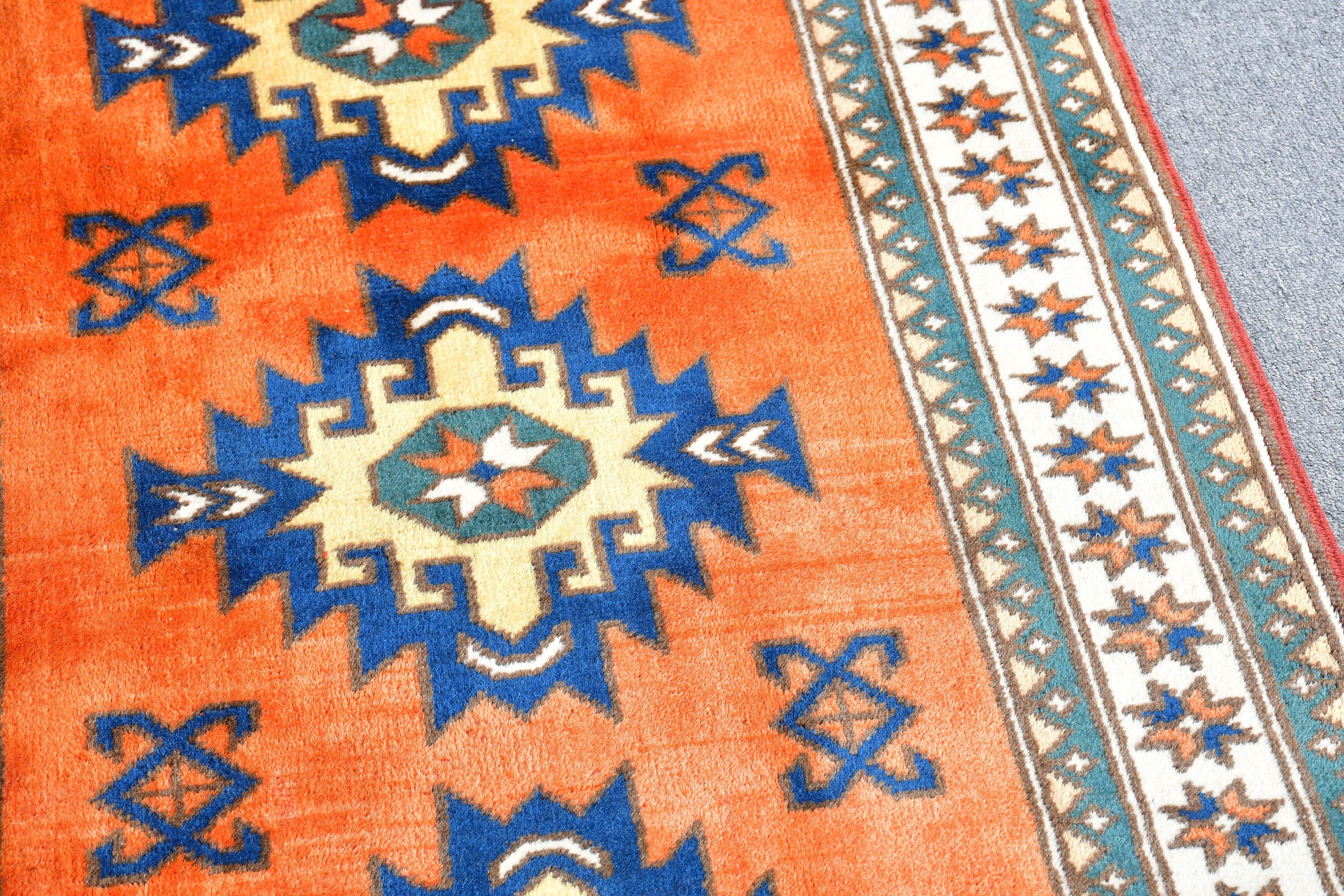 Moroccan Rug, Organic Rug, Turkish Rug, Orange Floor Rugs, Vintage Rugs, Kitchen Rug, Rugs for Kitchen, 3.1x11 ft Runner Rugs, Stair Rug