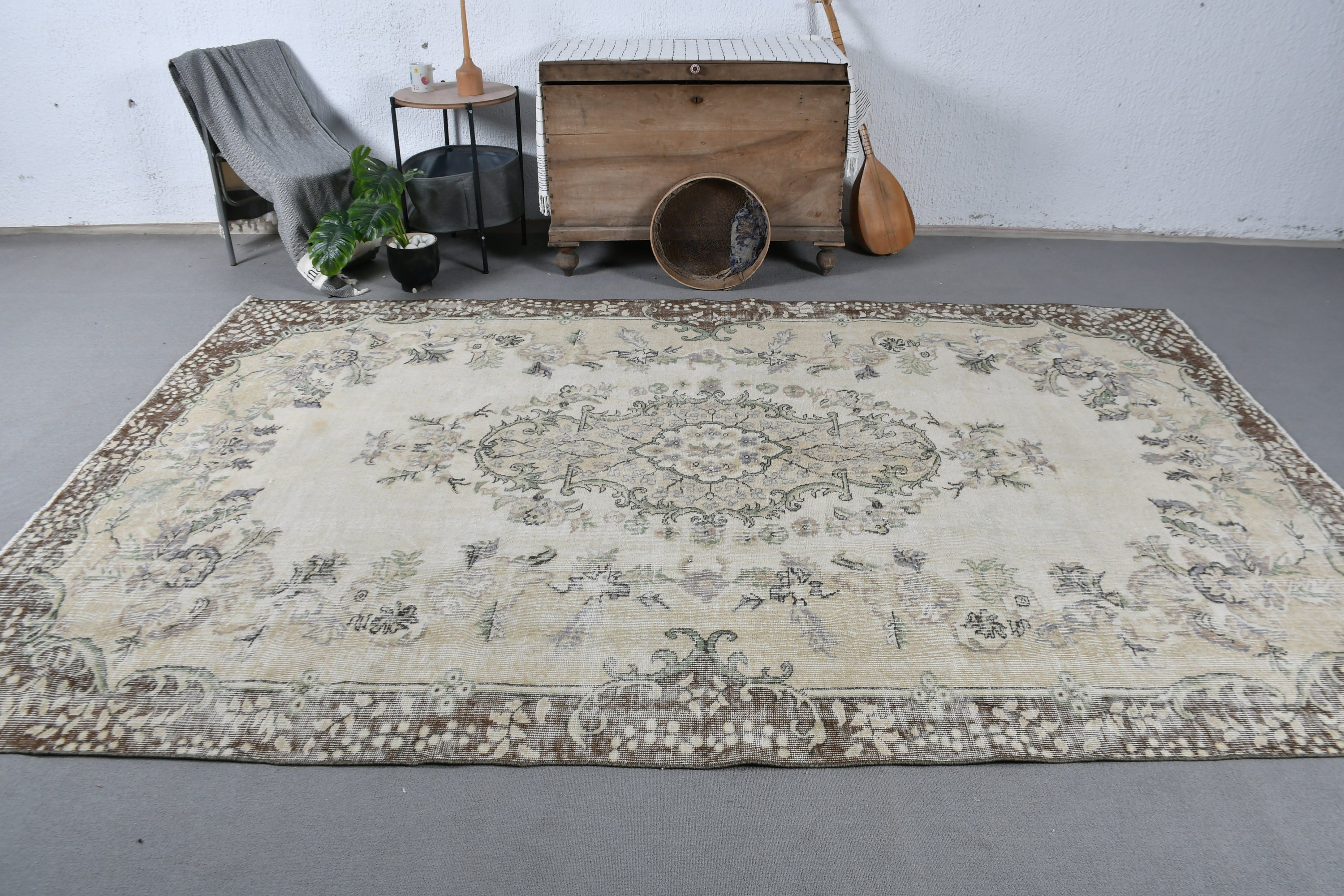 Bedroom Rug, Turkish Rugs, Beige Oriental Rugs, Aztec Rugs, 6.6x10.3 ft Large Rugs, Cool Rug, Vintage Rug, Living Room Rug