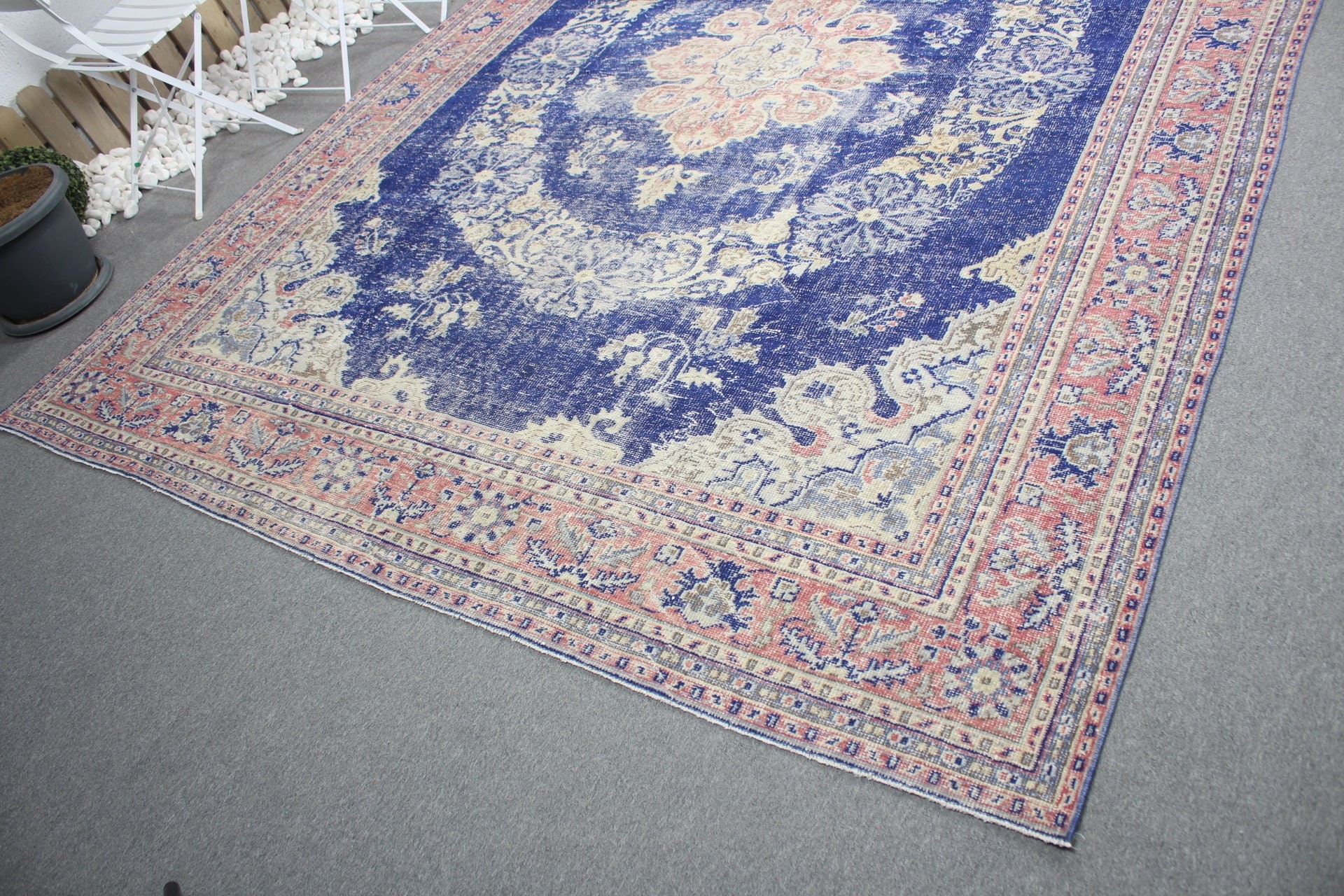 Antique Rug, Blue Floor Rug, Turkish Rug, Outdoor Rug, Dining Room Rug, Oushak Rug, Vintage Rug, 8.3x10.9 ft Oversize Rug, Living Room Rugs