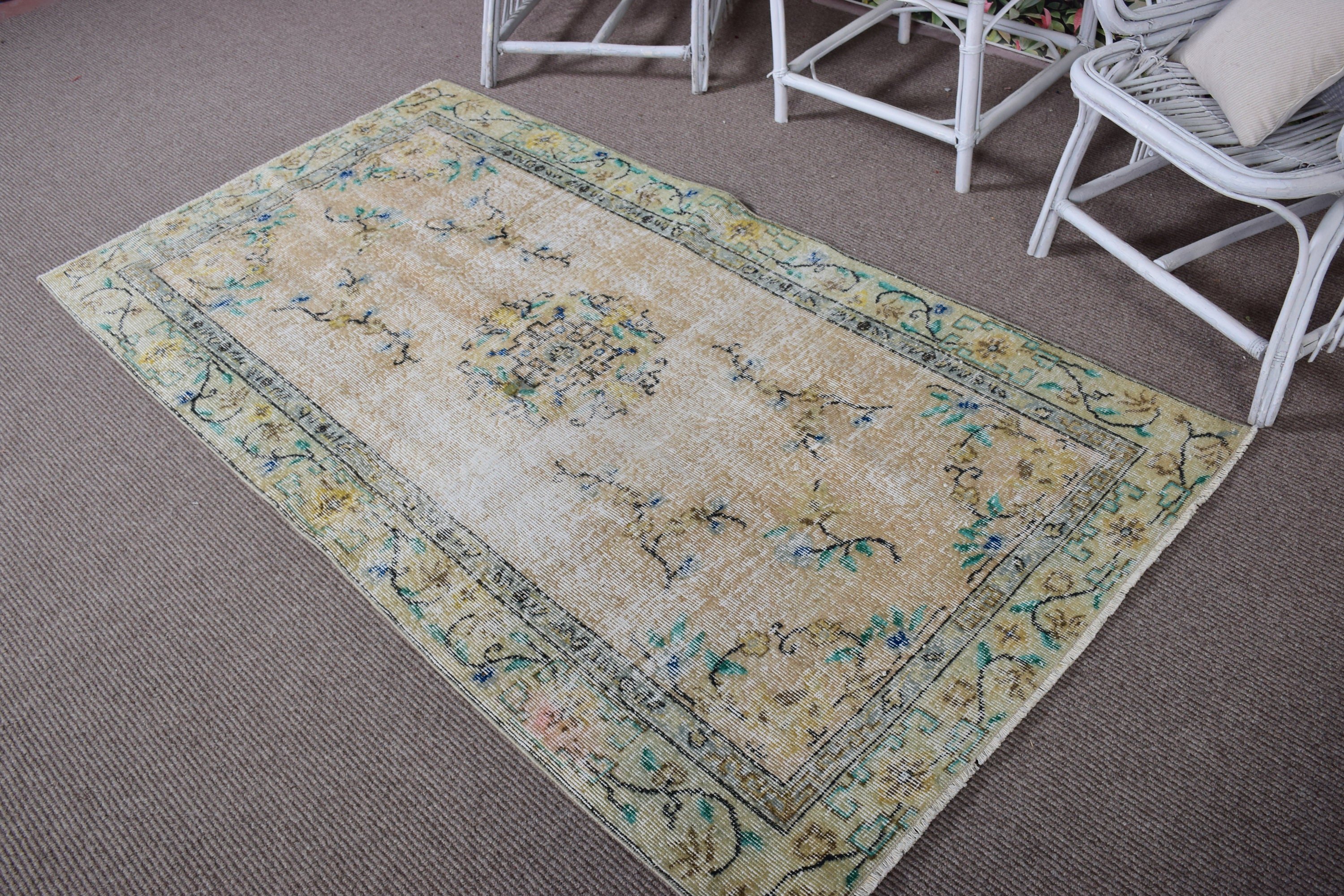 Geometric Rug, Vintage Area Rug, Vintage Rugs, Rugs for Oushak Area, Luxury Rug, Turkish Rug, 3.6x6.7 ft Area Rugs, Beige Flatweave Rug