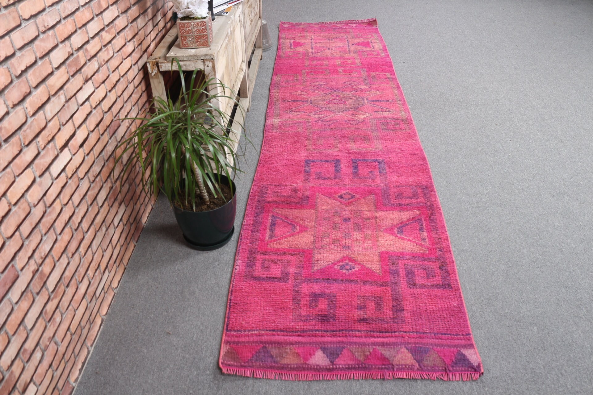 Corridor Rugs, Vintage Rug, 2.6x10.8 ft Runner Rug, Rugs for Kitchen, Stair Rug, Turkish Rugs, Floor Rug, Pink Anatolian Rug