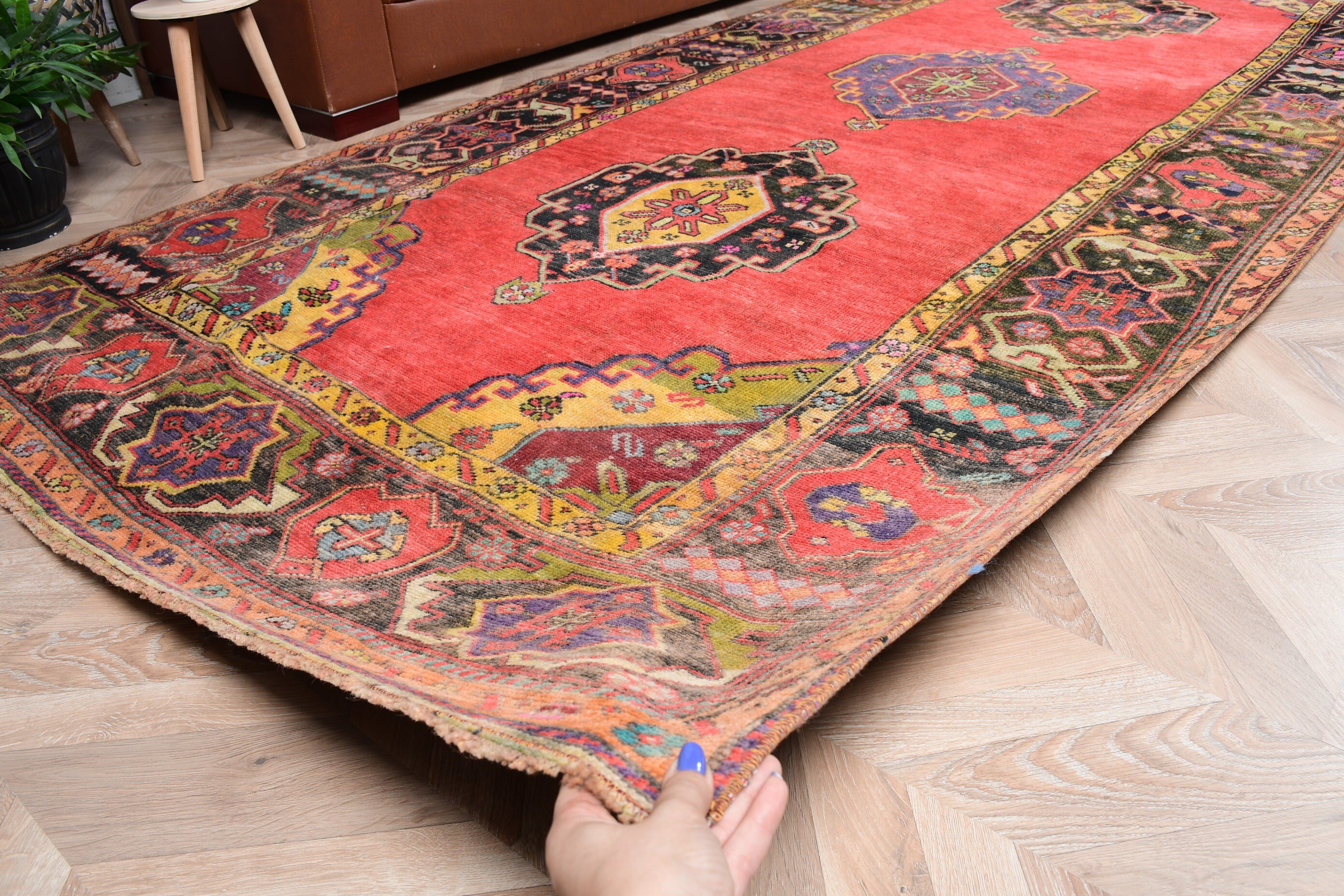 Bedroom Rug, 4.9x11.4 ft Large Rug, Vintage Rug, Rugs for Salon, Floor Rug, Dining Room Rugs, Turkish Rugs, Oushak Rug, Red Antique Rugs