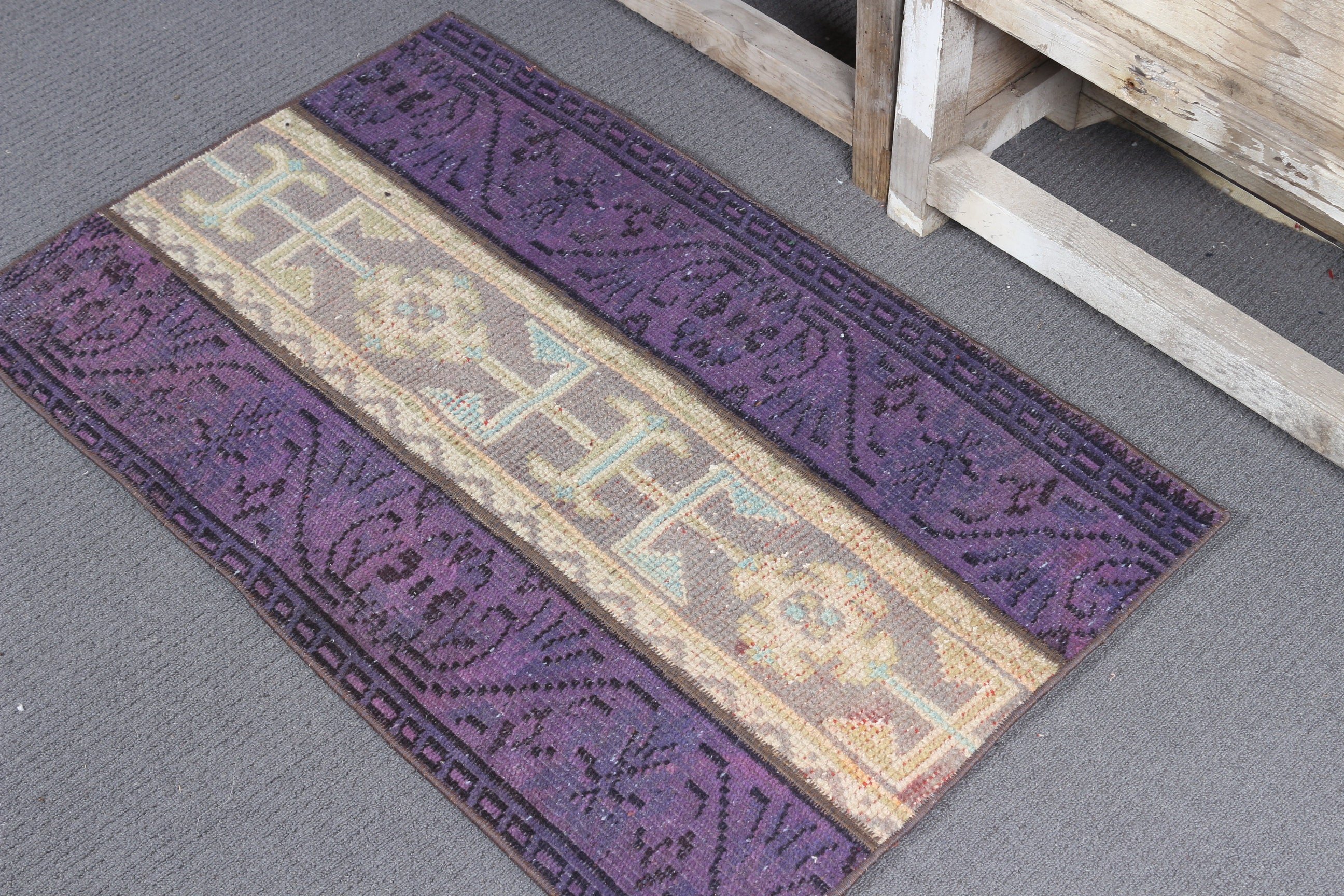 2x3.1 ft Small Rugs, Vintage Rug, Bedroom Rug, Bathroom Rug, Purple Oriental Rug, Turkish Rug, Rugs for Door Mat, Wool Rugs