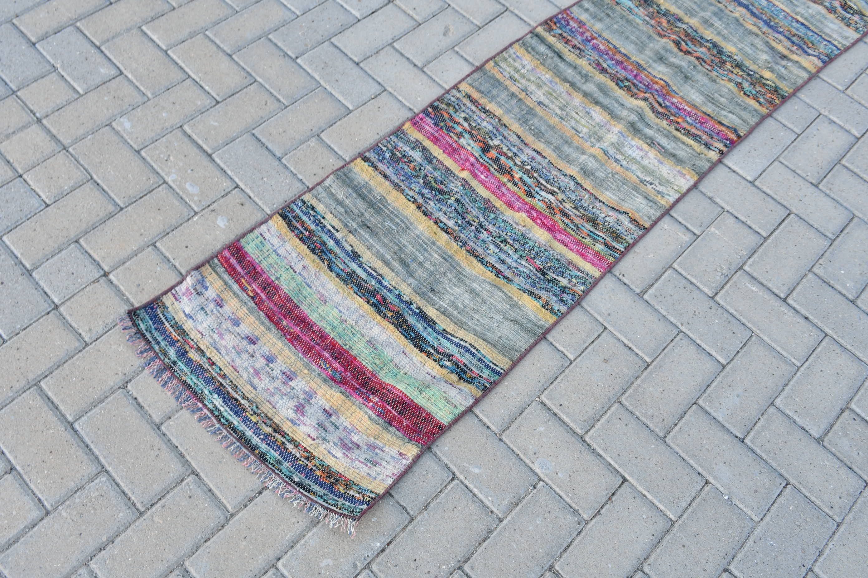 Pastel Rugs, Vintage Rug, Gray Floor Rugs, Floor Rug, Bedroom Rug, Kilim, Rugs for Hallway, Stair Rugs, 1.8x8.6 ft Runner Rug, Turkish Rugs