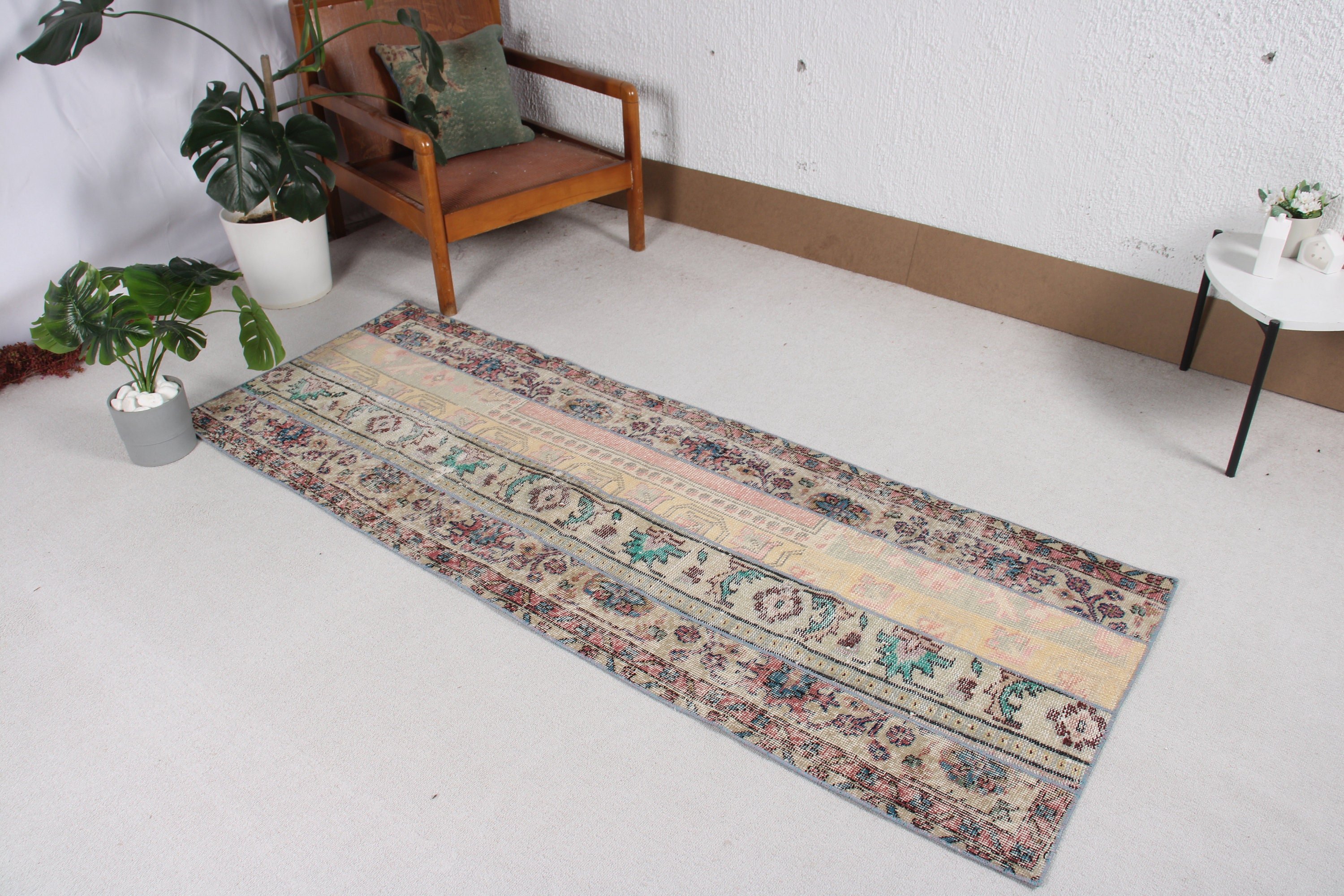 2.4x6.8 ft Runner Halı, Ofis Halısı, Oushak Halıları, Türk Halısı, Vintage Runner Halısı, Bej Bildirim Halısı, Vintage Halı, Koridor Halısı, Lüks Halı