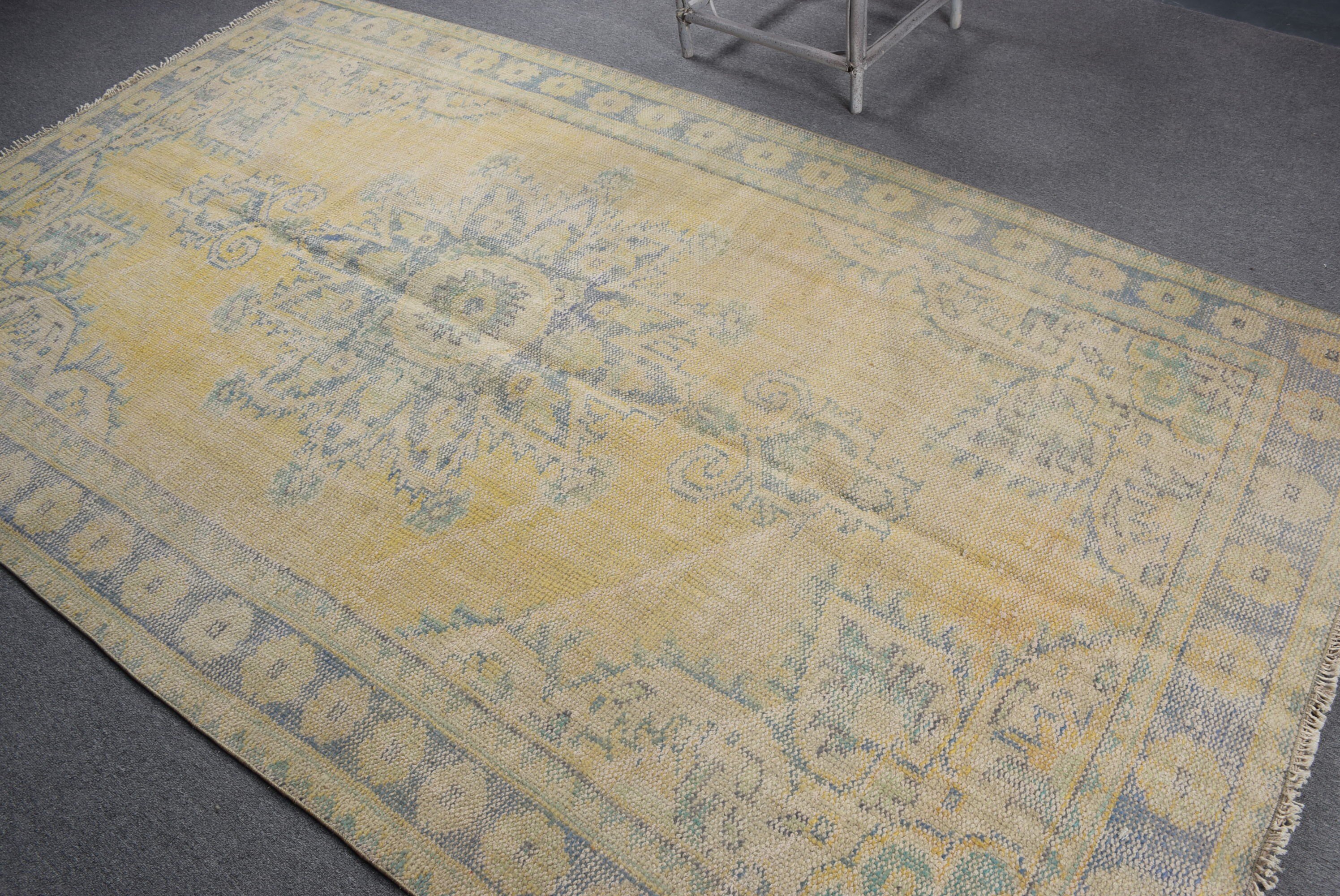 Vintage Rugs, Rugs for Dining Room, Bedroom Rug, Moroccan Rug, 5.6x9.4 ft Large Rug, Turkish Rug, Dining Room Rug, Yellow Cool Rug