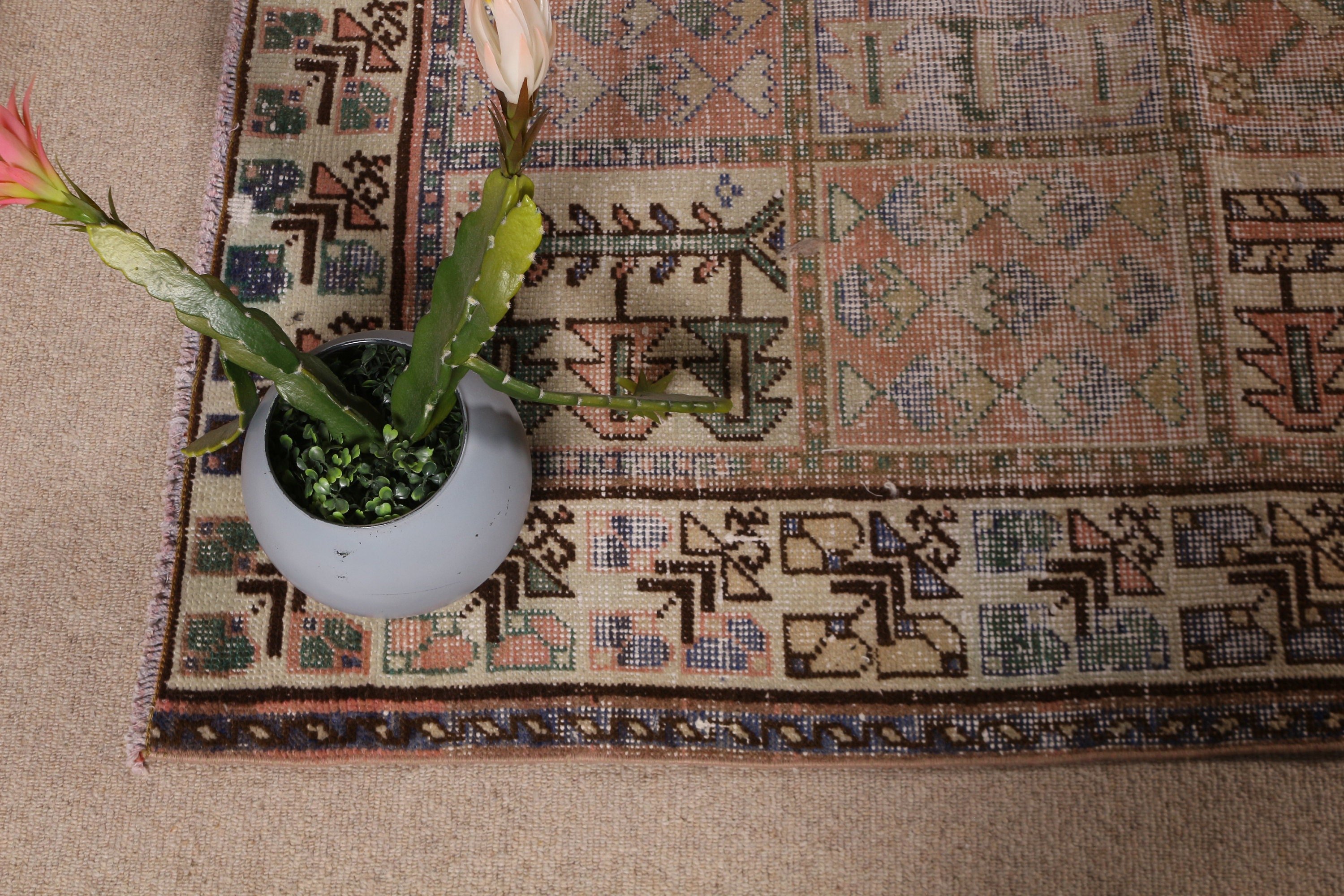 Çocuk Halıları, Pembe Soğuk Halı, Boho Halı, 4,4x8,8 ft Alan Halısı, Türk Halısı, Vintage Halılar, Oushak Alan Halıları, İç Mekan Halıları, Oushak Halısı